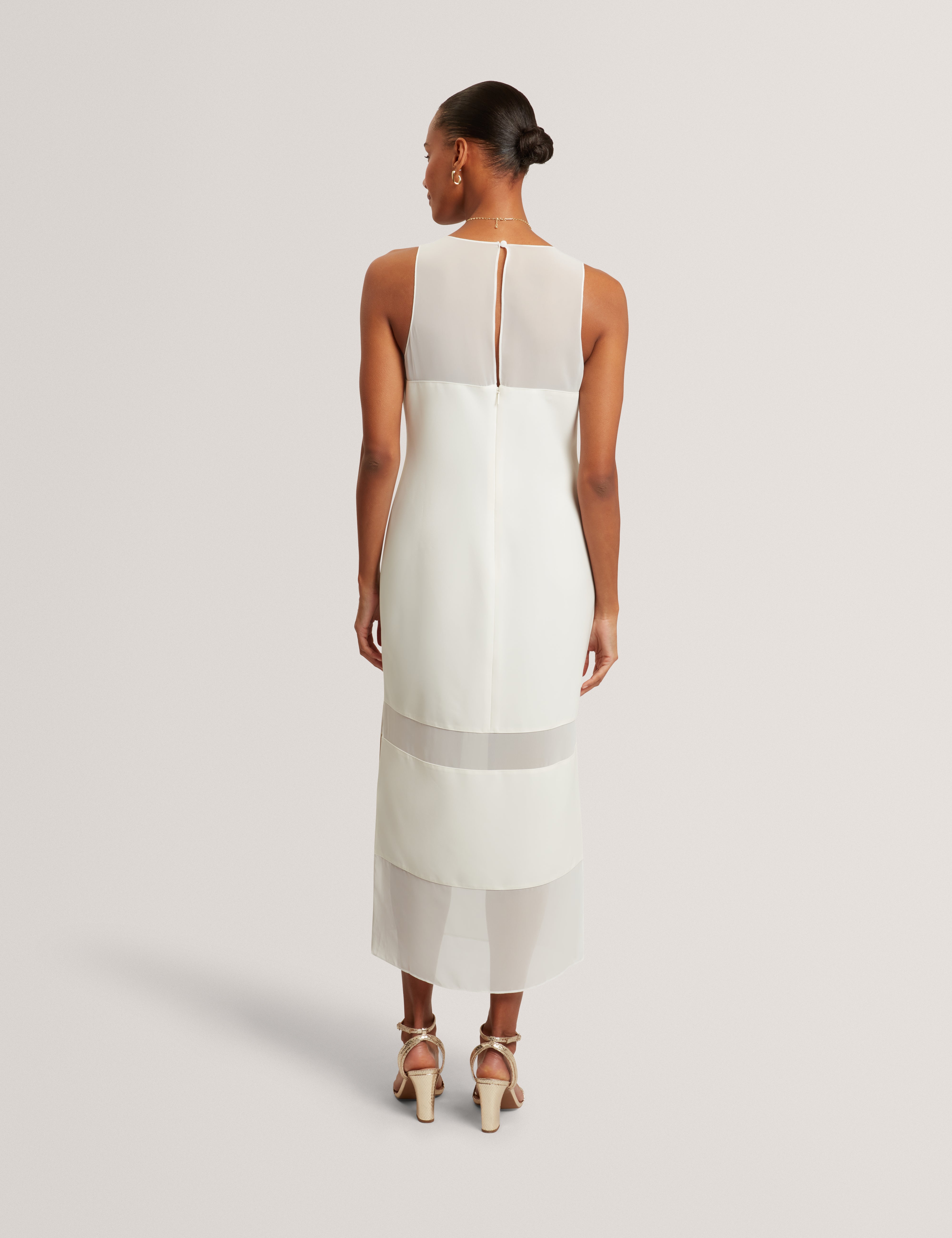 Mephora Sleeveless Midi Dress With Panel Detail Ivory