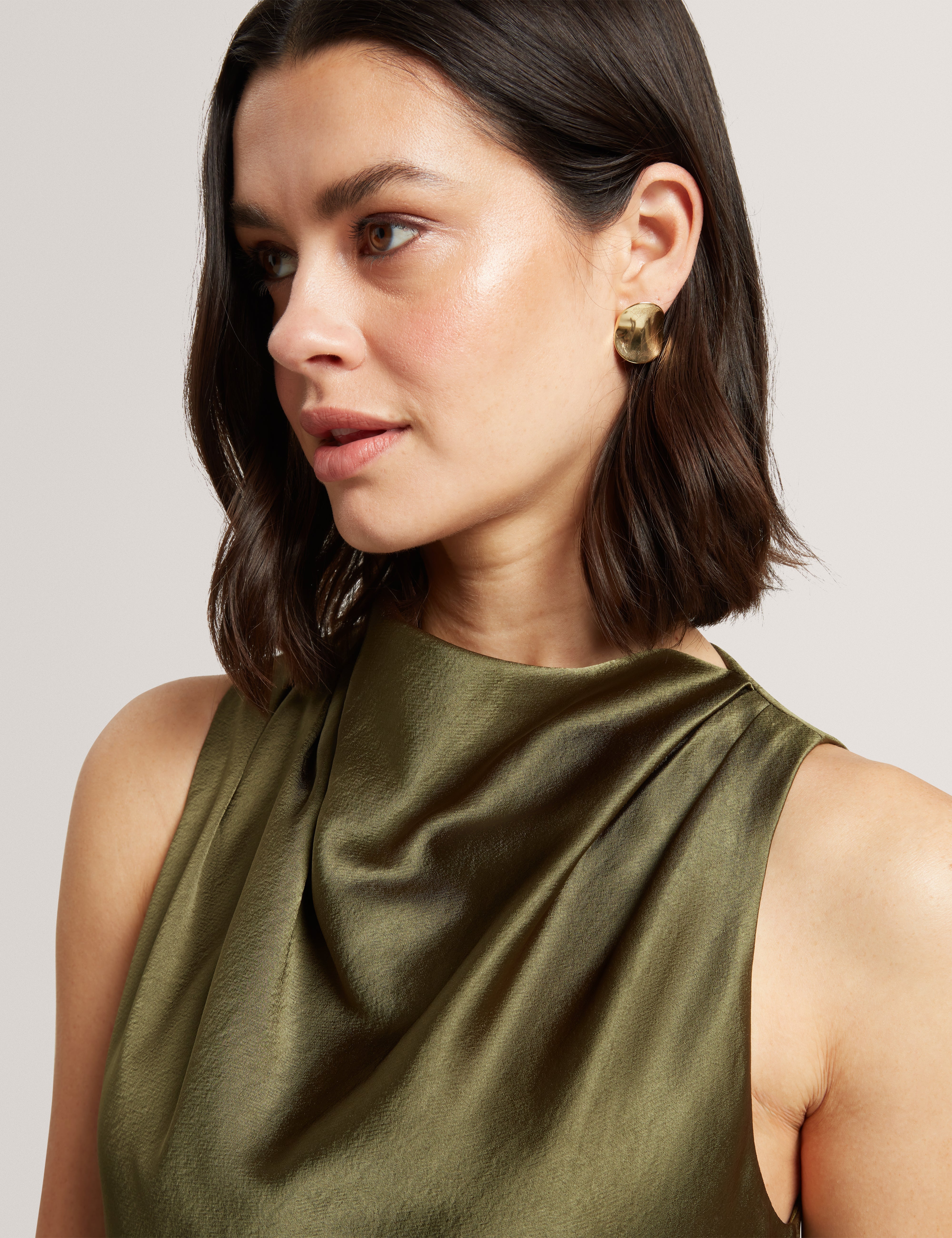 Liimaa Drape Neck Midi Dress Khaki