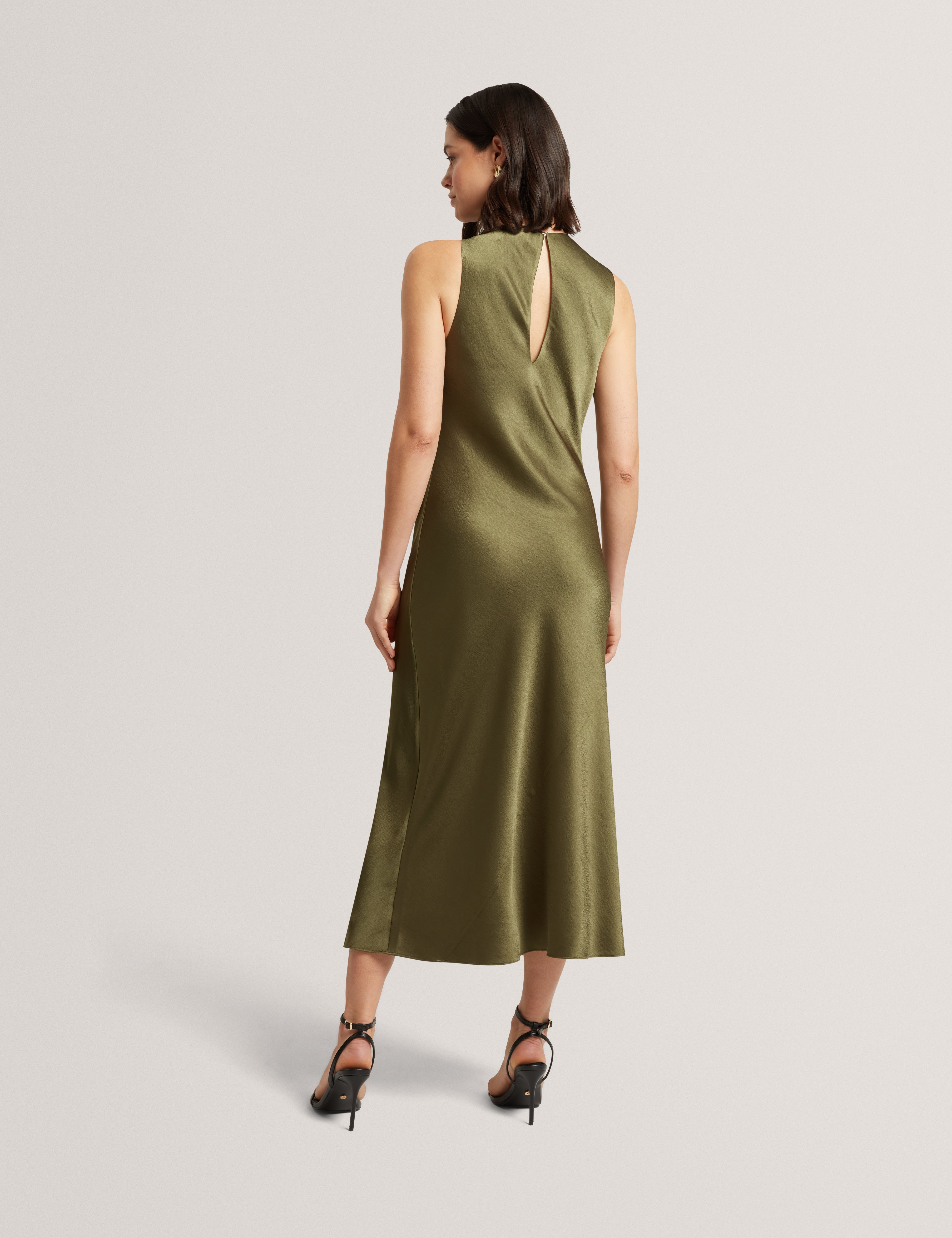 Liimaa Drape Neck Midi Dress Khaki