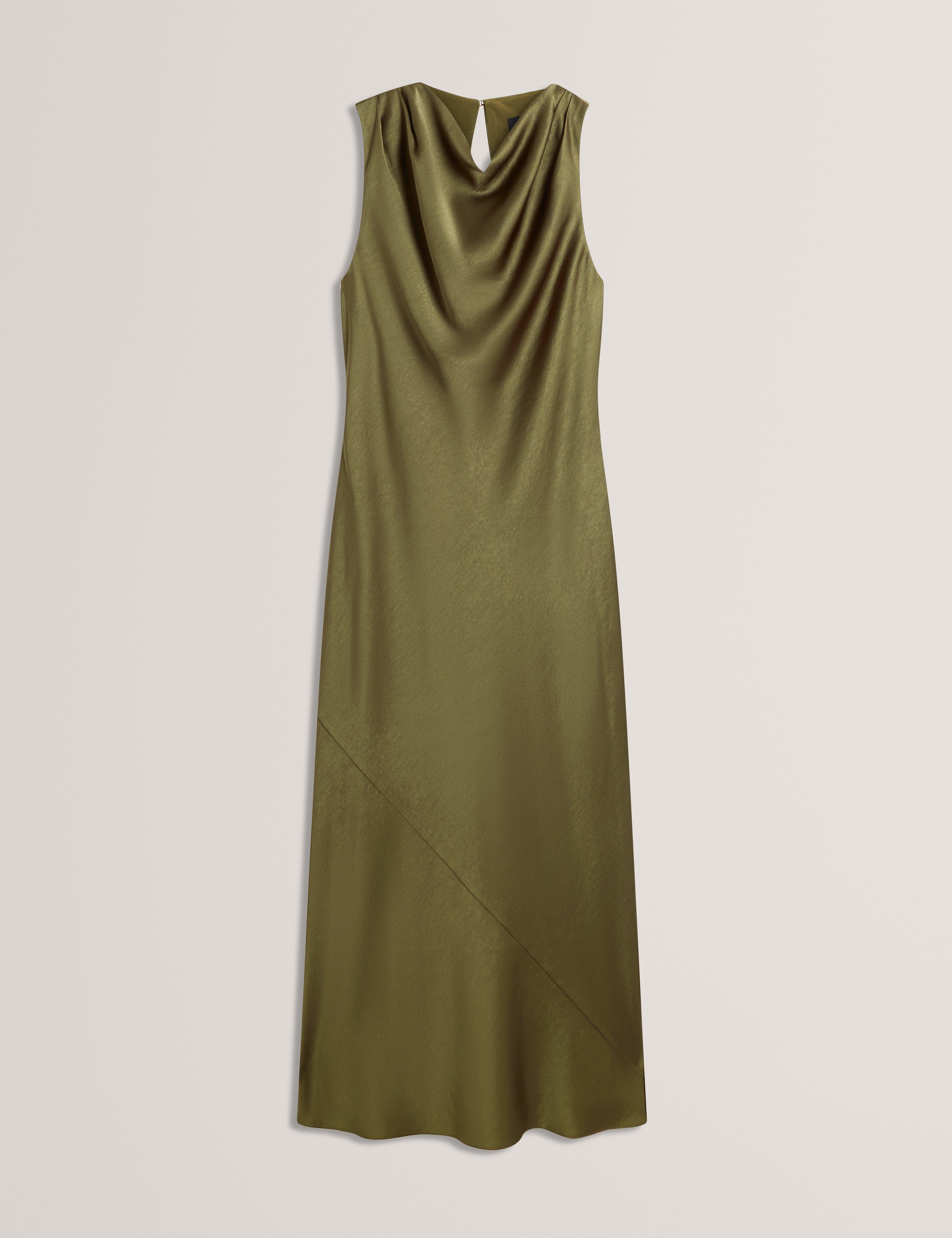 Liimaa Drape Neck Midi Dress Khaki