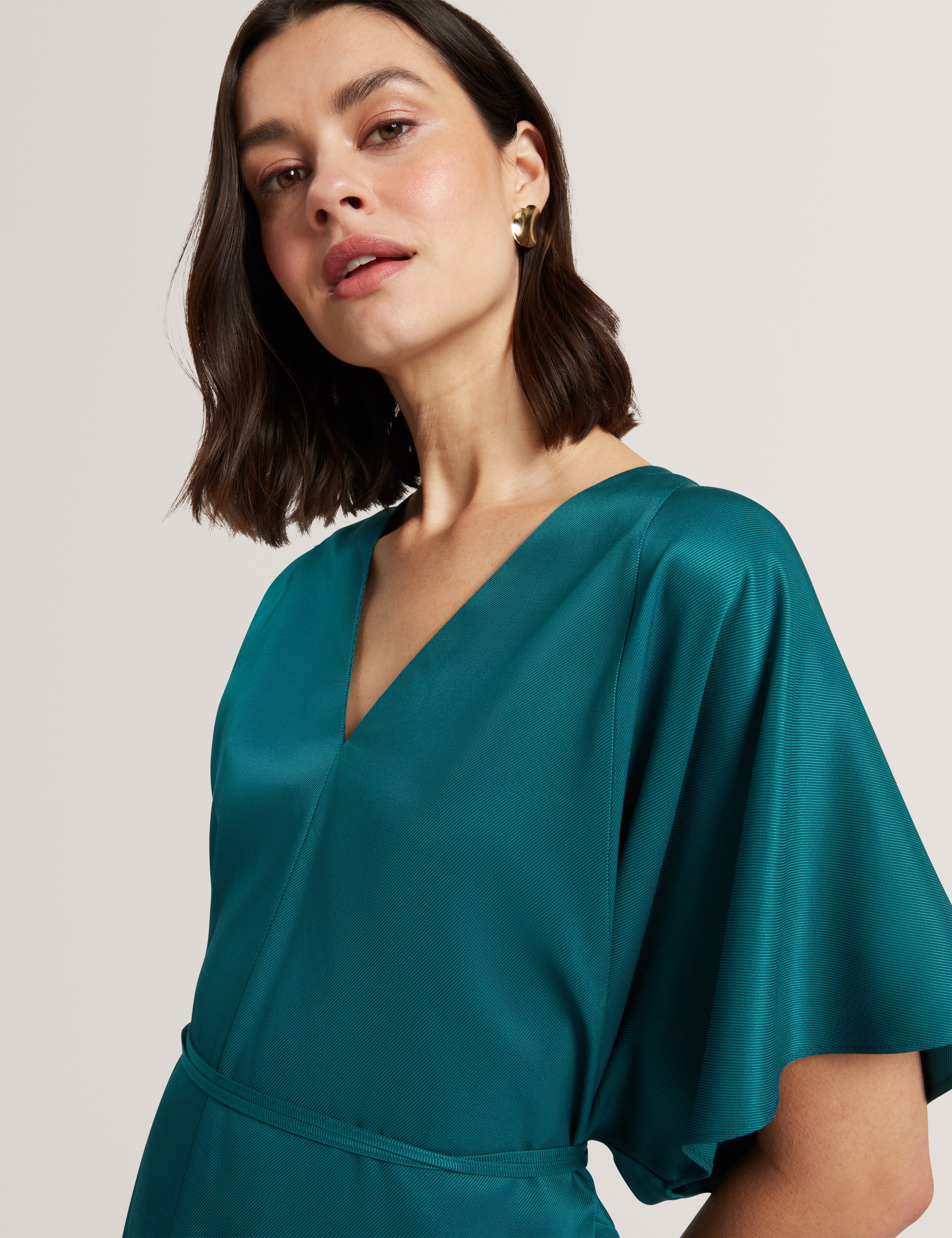 Riiza Tie Detail Short Sleeve Shirt Teal-Blue