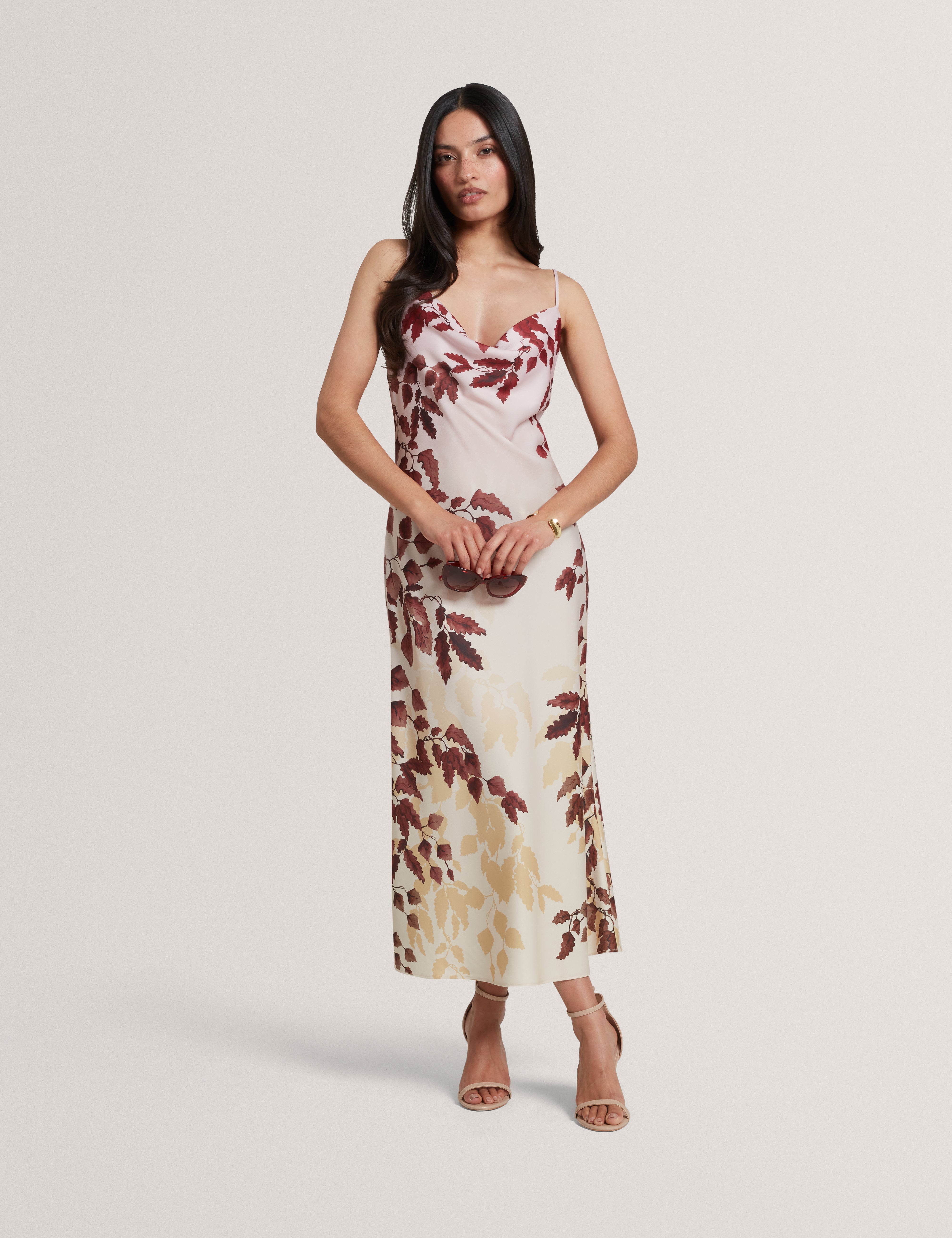 Lottiia Cami Cowl Bias Cut Midi Dress Rosegd-Col