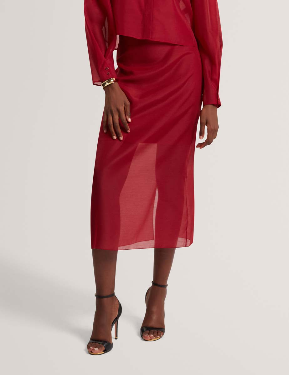 Deka Organza Overlay Midi Skirt Dk-Red