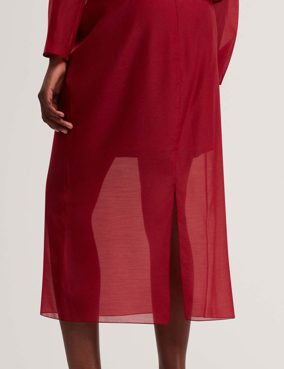 Deka Organza Overlay Midi Skirt Dk-Red