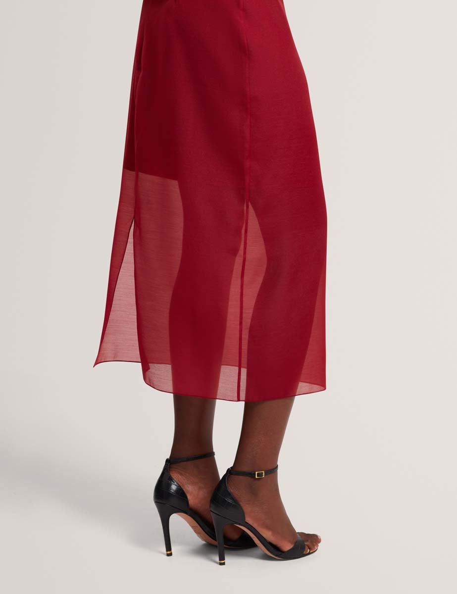 Deka Organza Overlay Midi Skirt Dk-Red