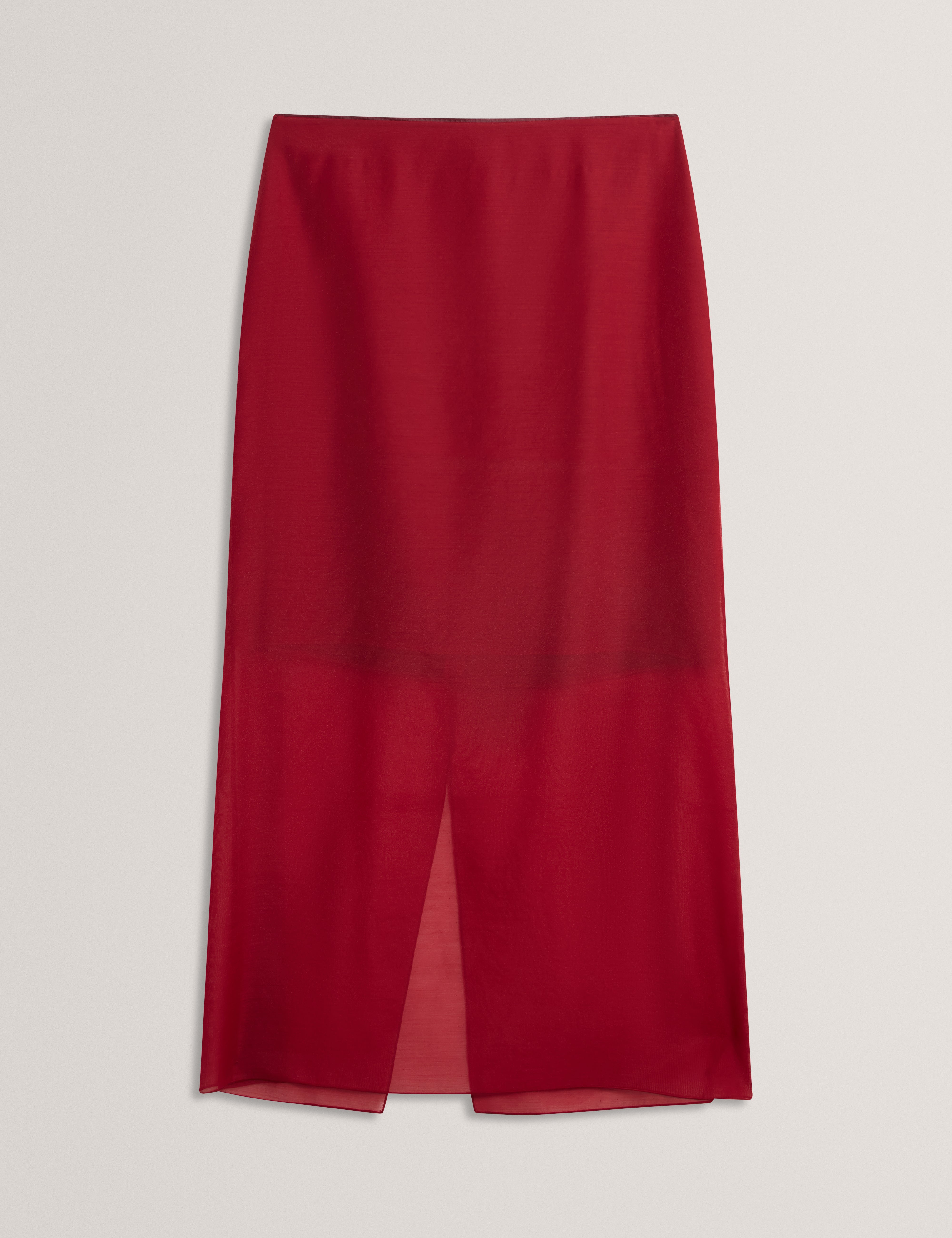 Deka Organza Overlay Midi Skirt Dk-Red
