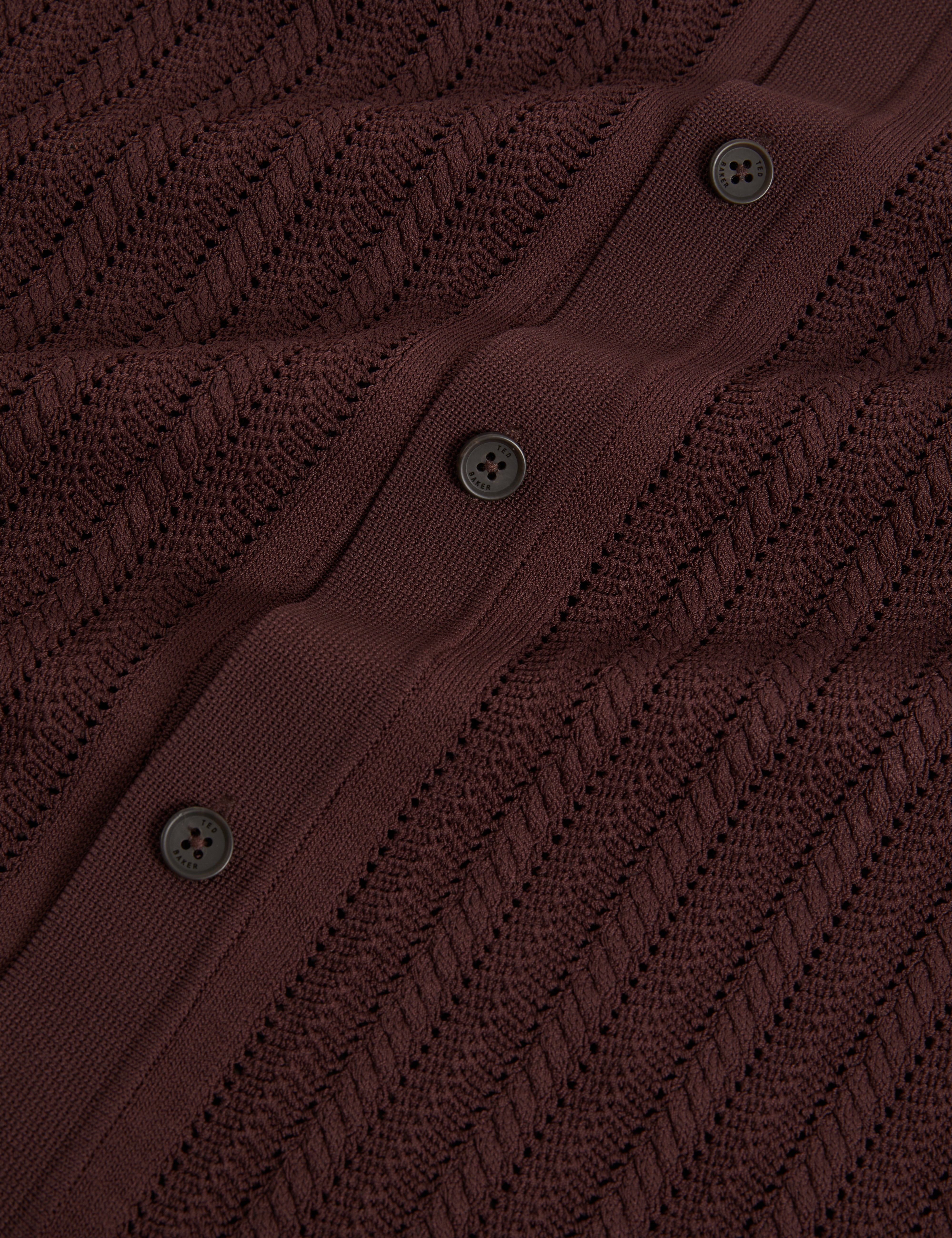 Lound Ss Stitch Interest Button Through Polo Brown
