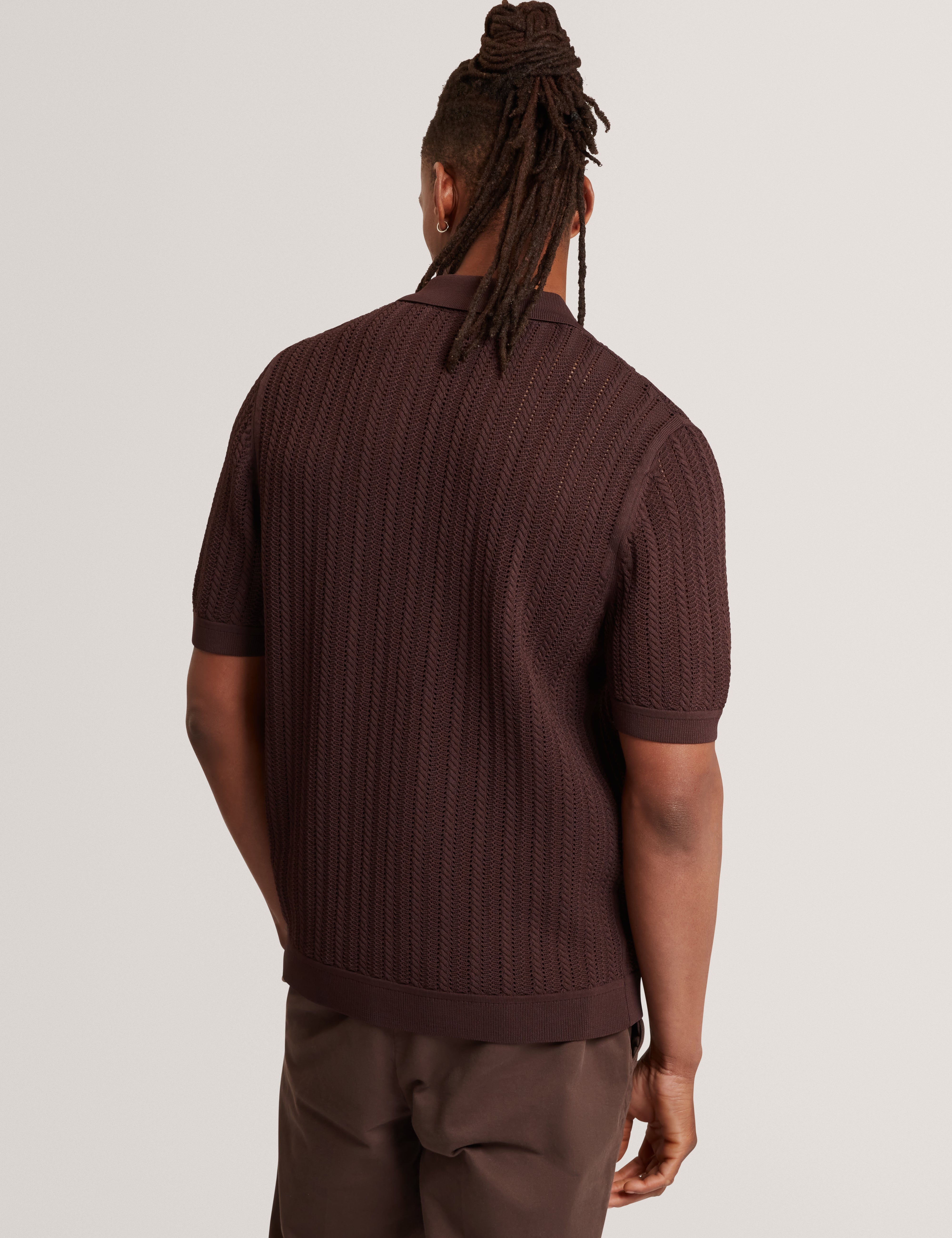 Lound Ss Stitch Interest Button Through Polo Brown