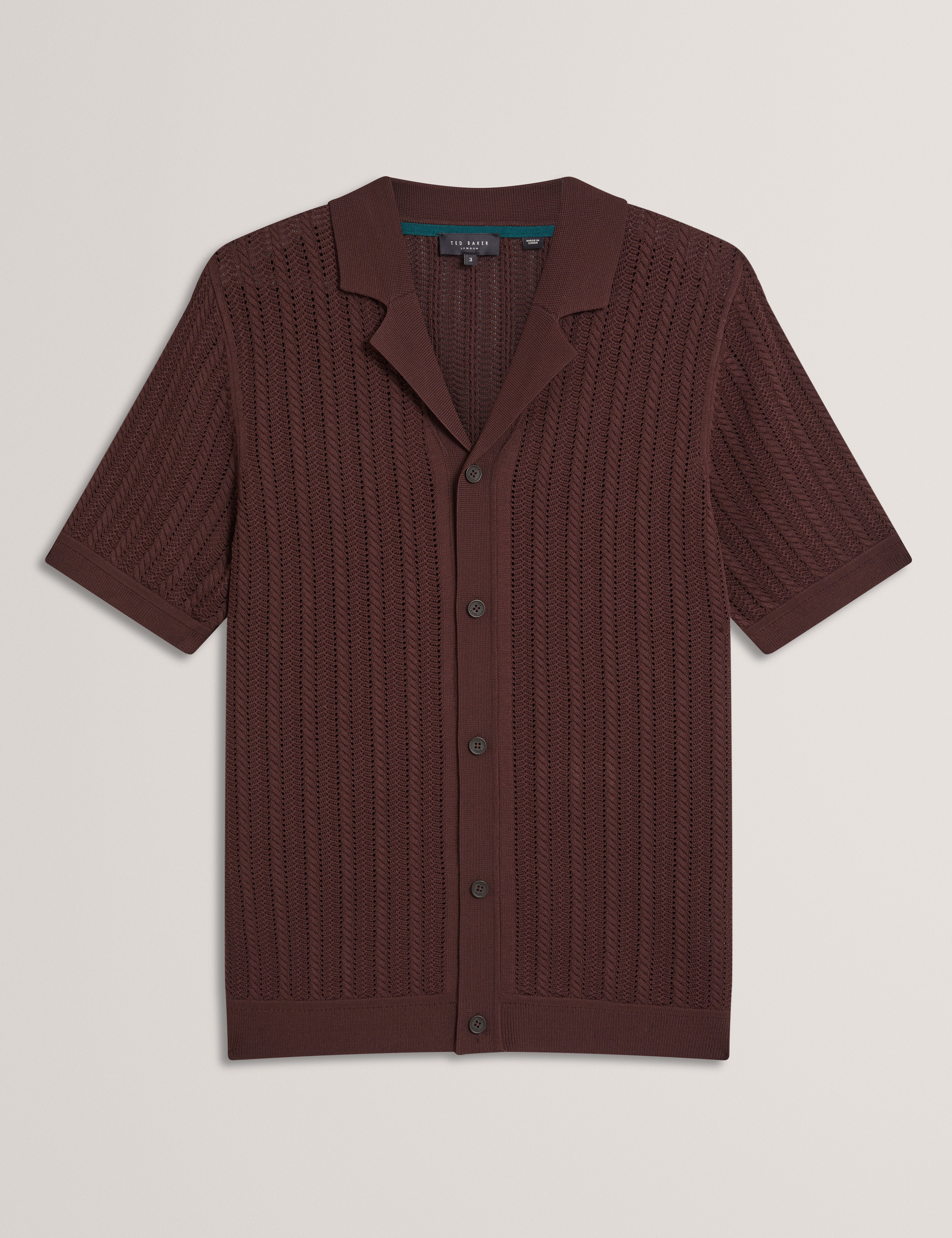 Lound Ss Stitch Interest Button Through Polo Brown