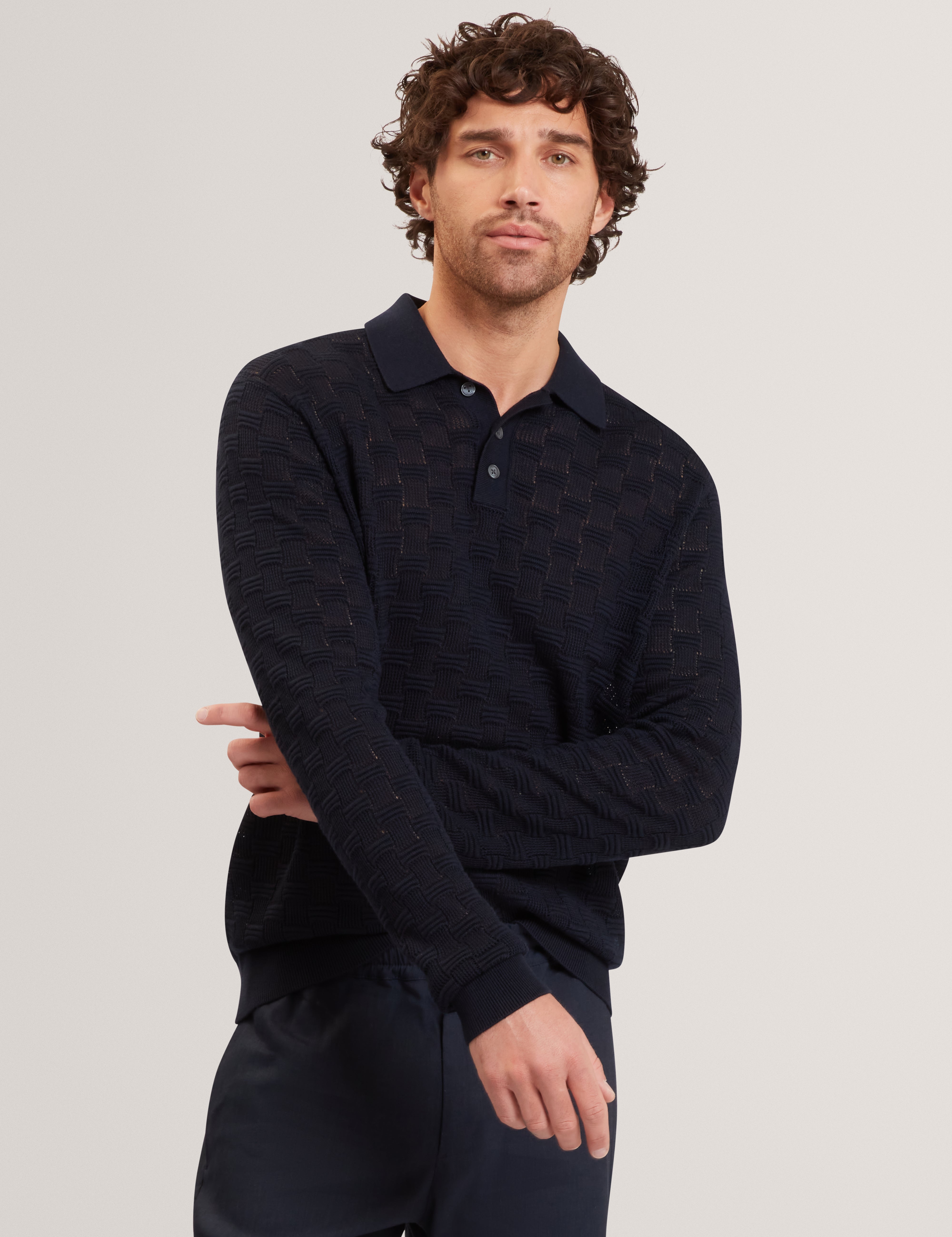 Osaka Short Sleeve Stitch Interest Polo Navy