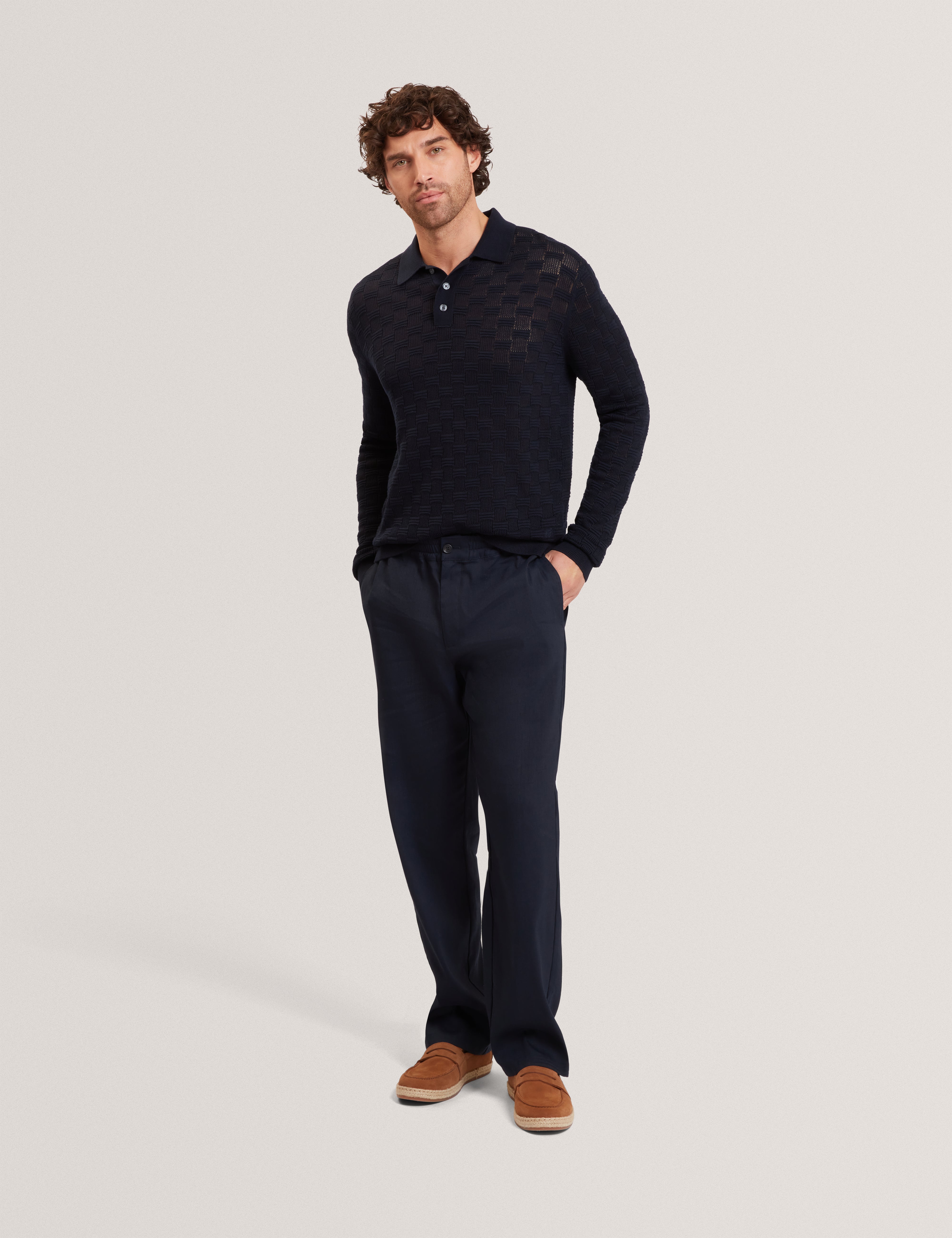 Osaka Short Sleeve Stitch Interest Polo Navy