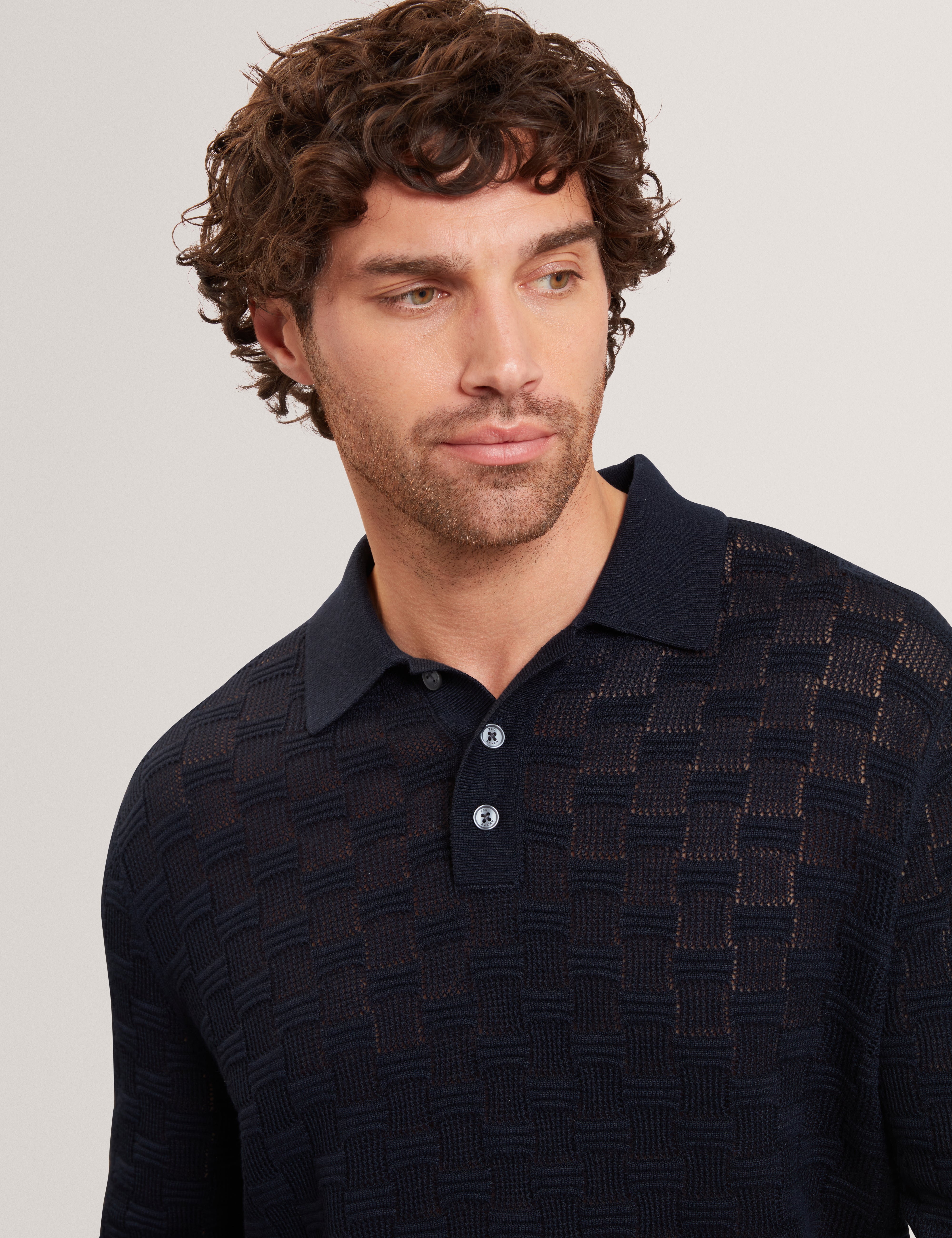 Osaka Short Sleeve Stitch Interest Polo Navy