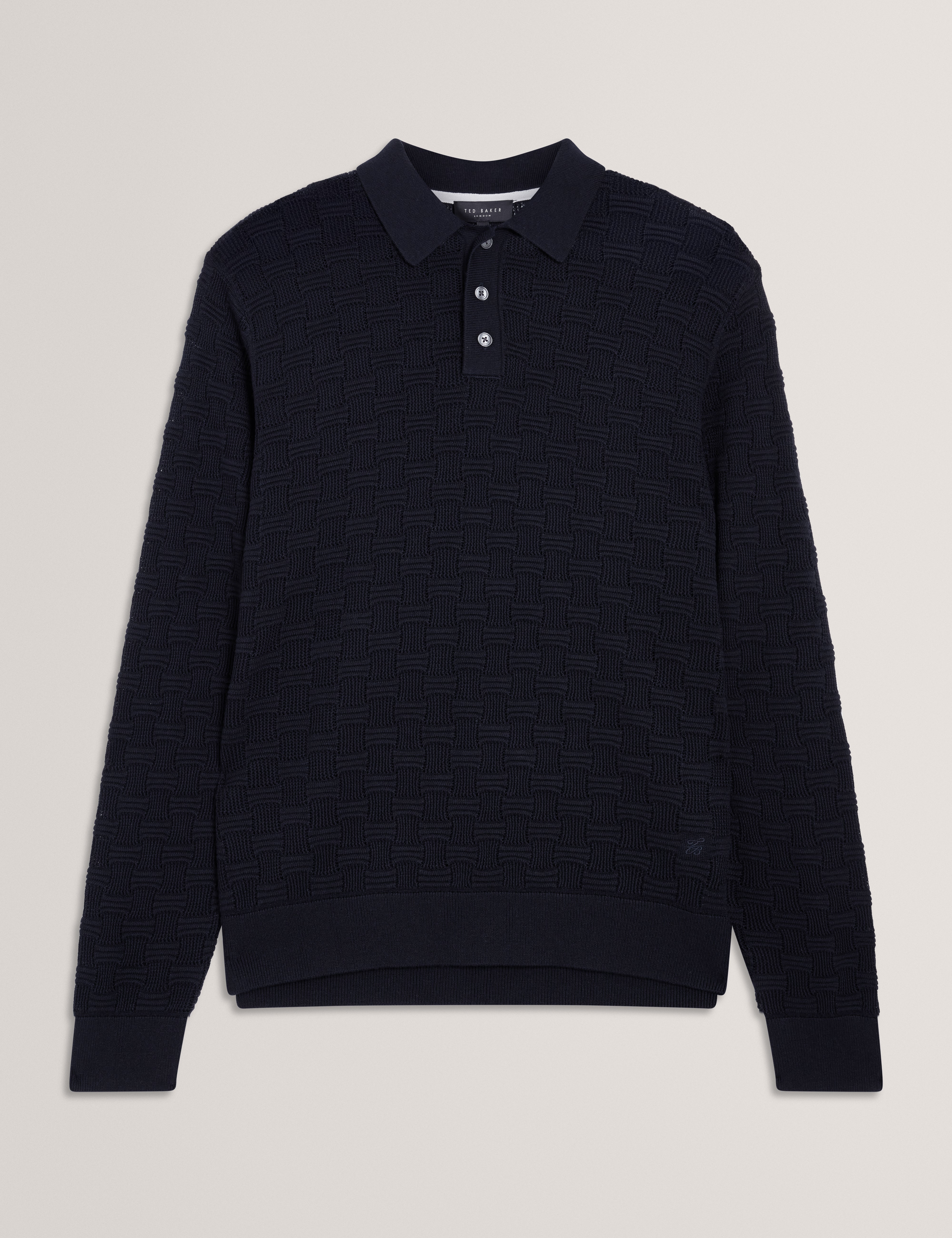 Osaka Short Sleeve Stitch Interest Polo Navy