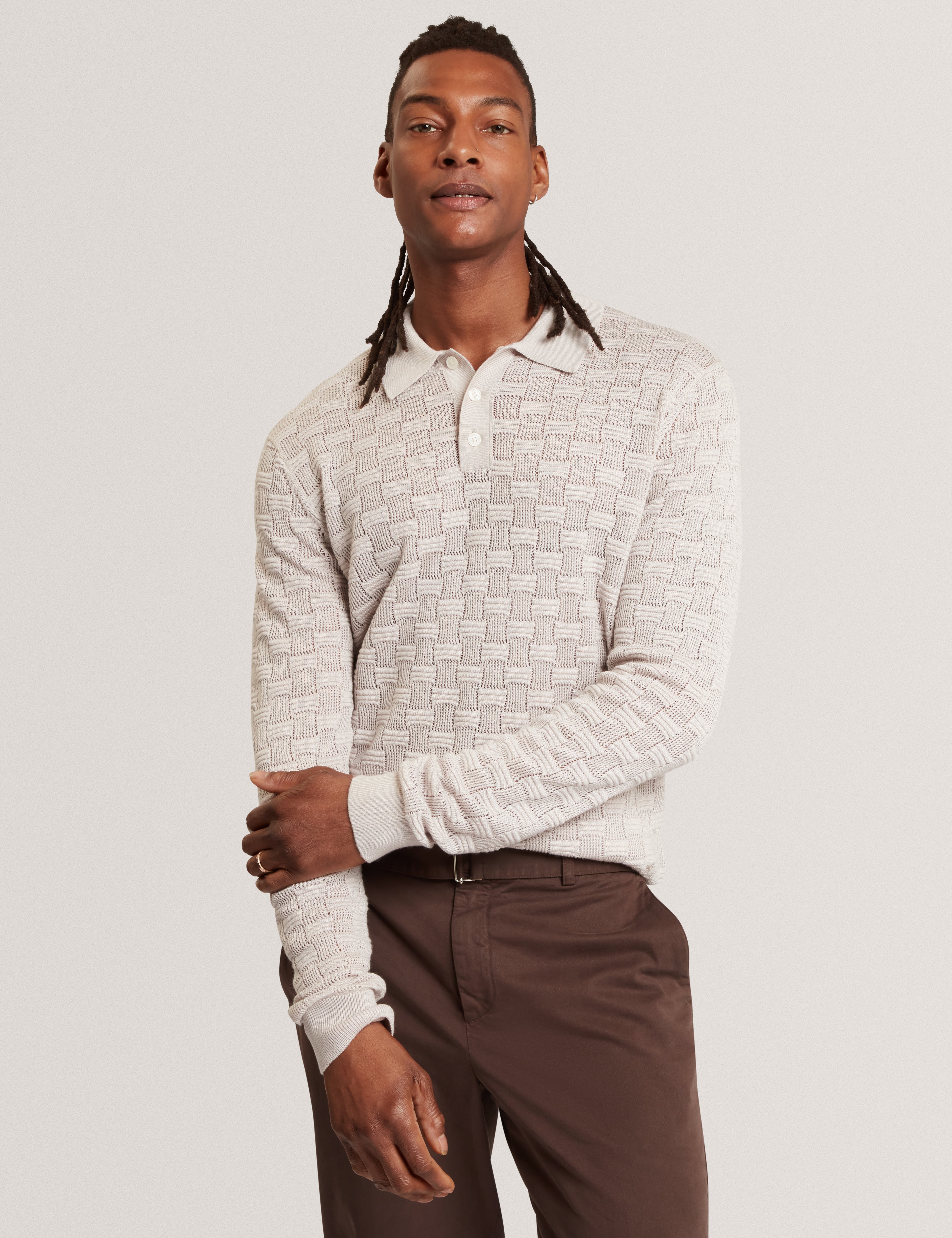 Osaka Short Sleeve Stitch Interest Polo Taupe