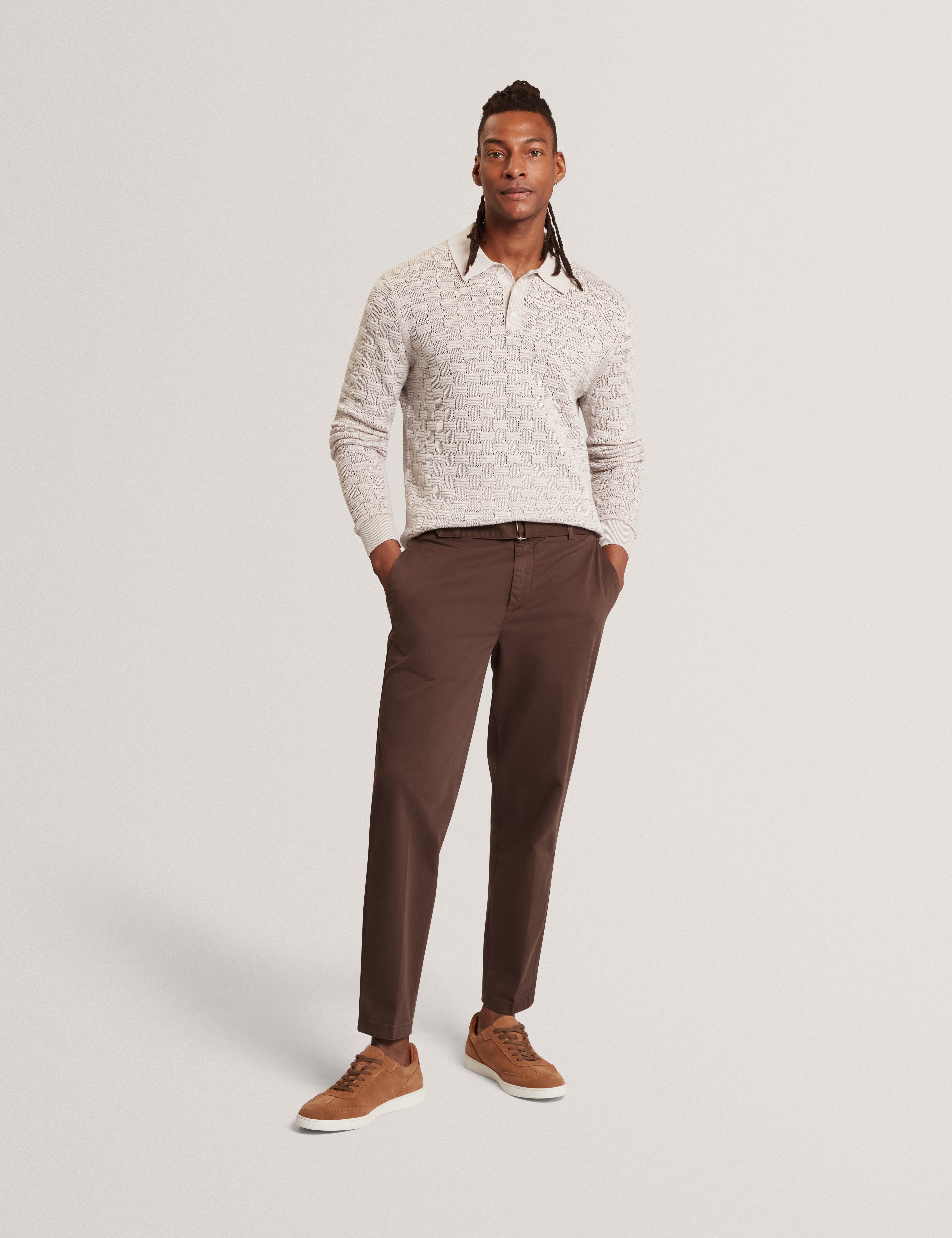Osaka Short Sleeve Stitch Interest Polo Taupe