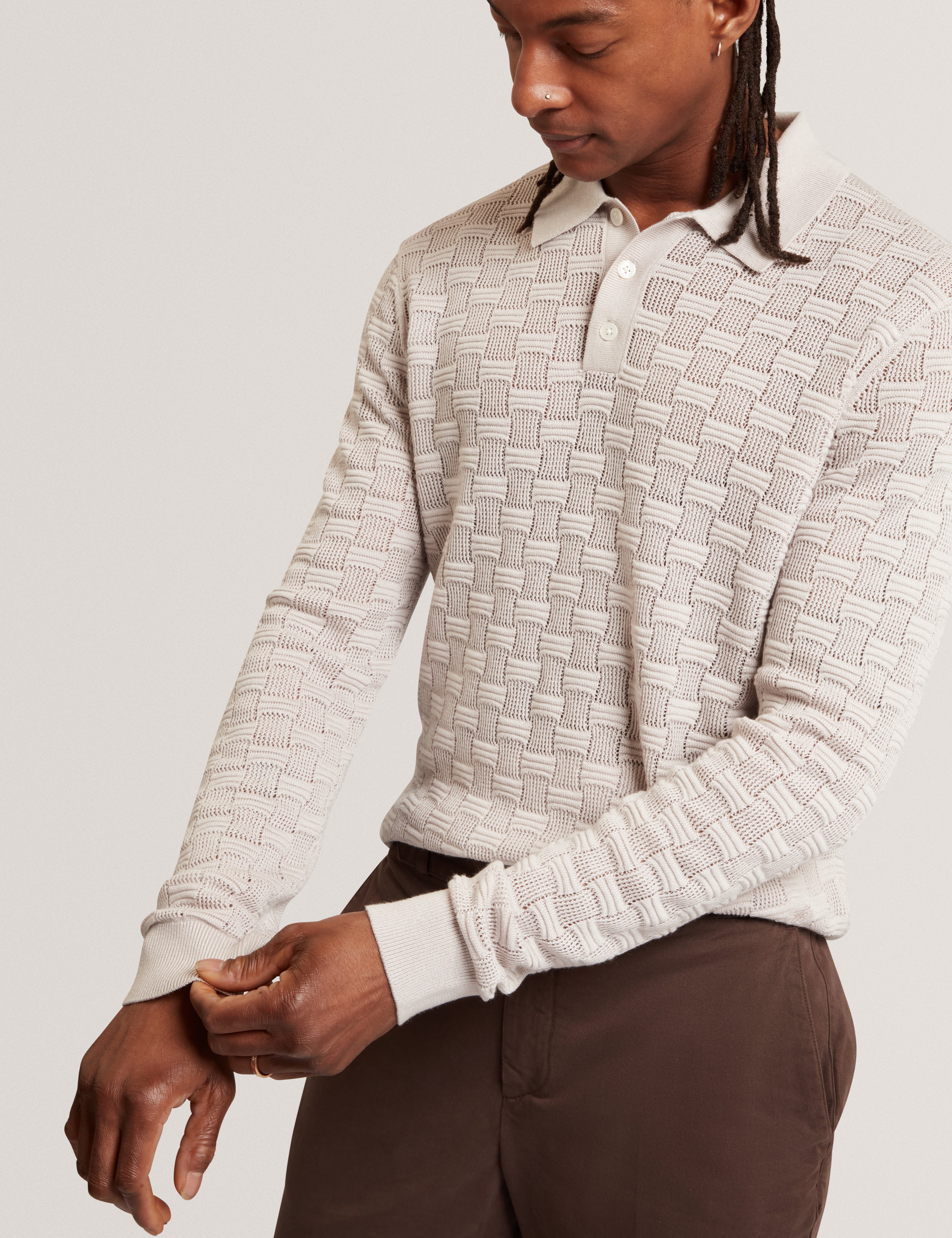 Osaka Short Sleeve Stitch Interest Polo Taupe