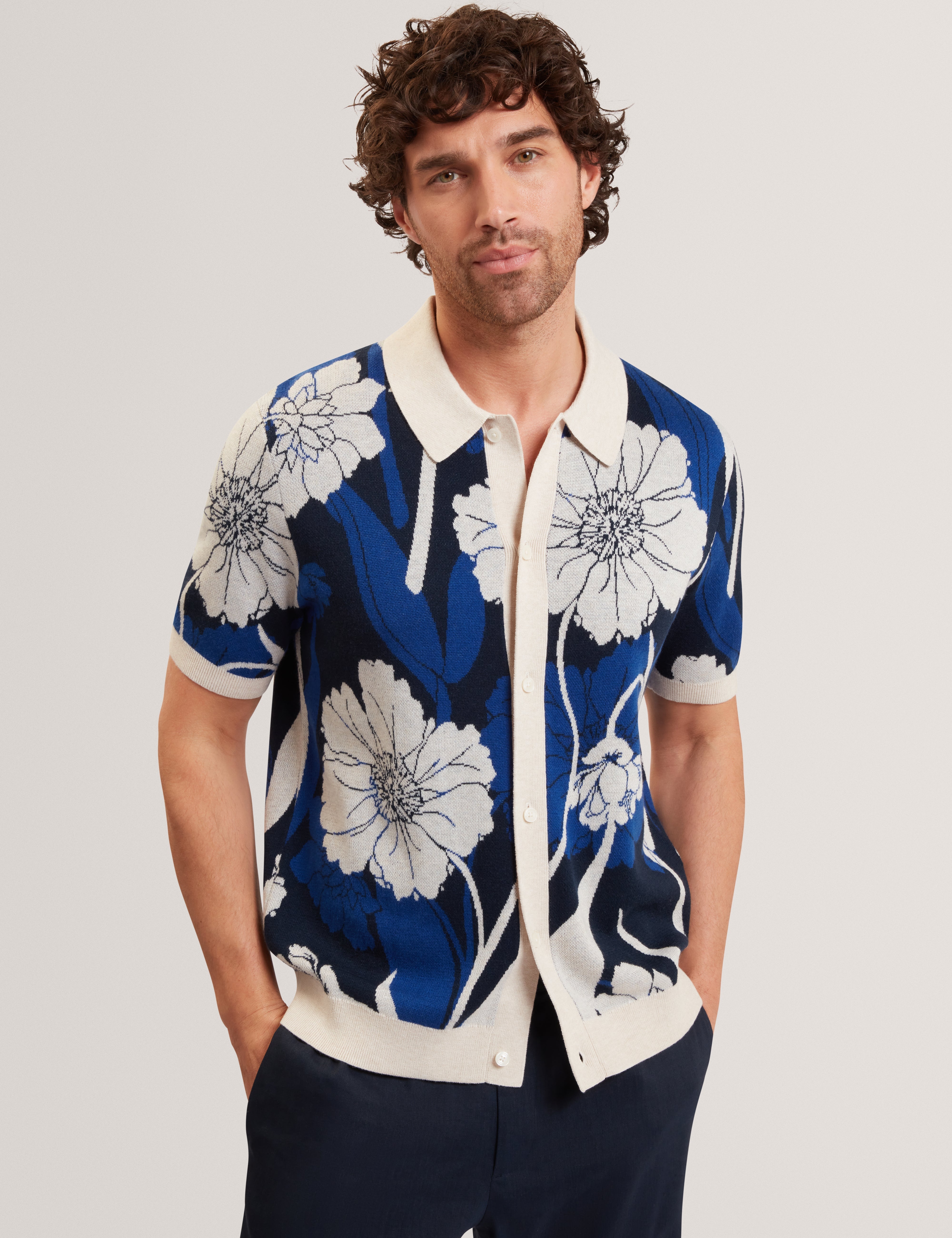 Aldery Ss Floral Jacquard Polo Brt-Blue