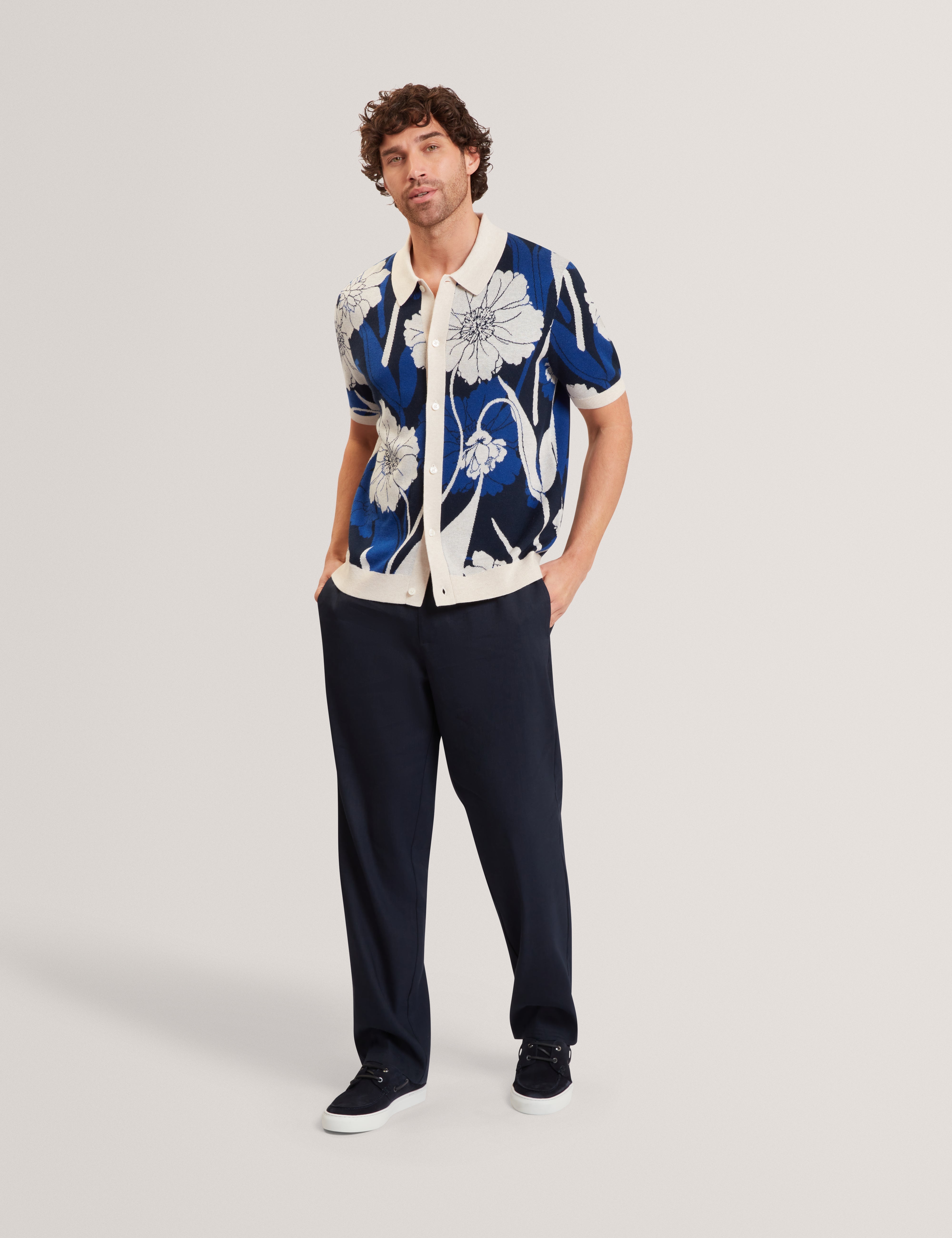 Aldery Ss Floral Jacquard Polo Brt-Blue