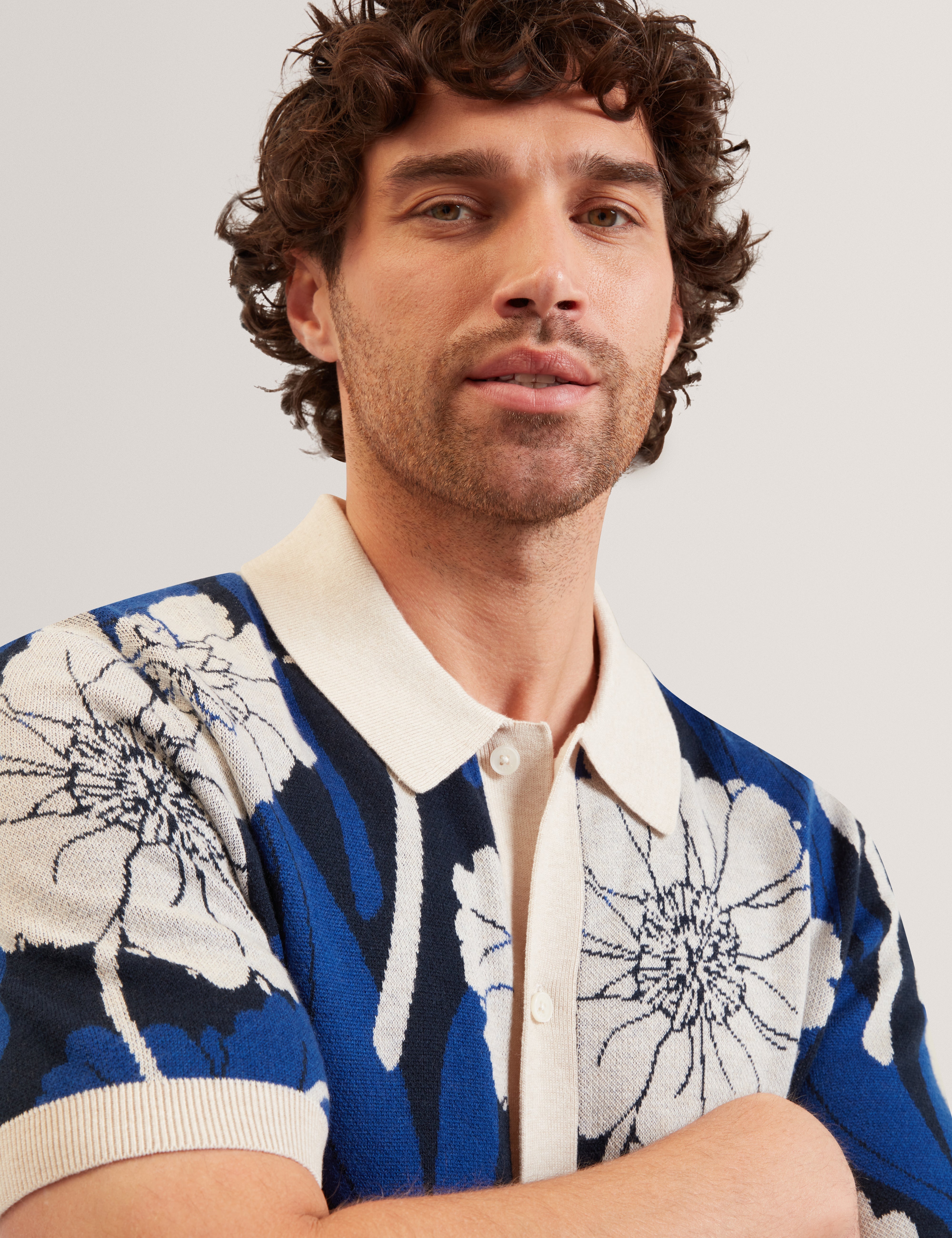 Aldery Ss Floral Jacquard Polo Brt-Blue