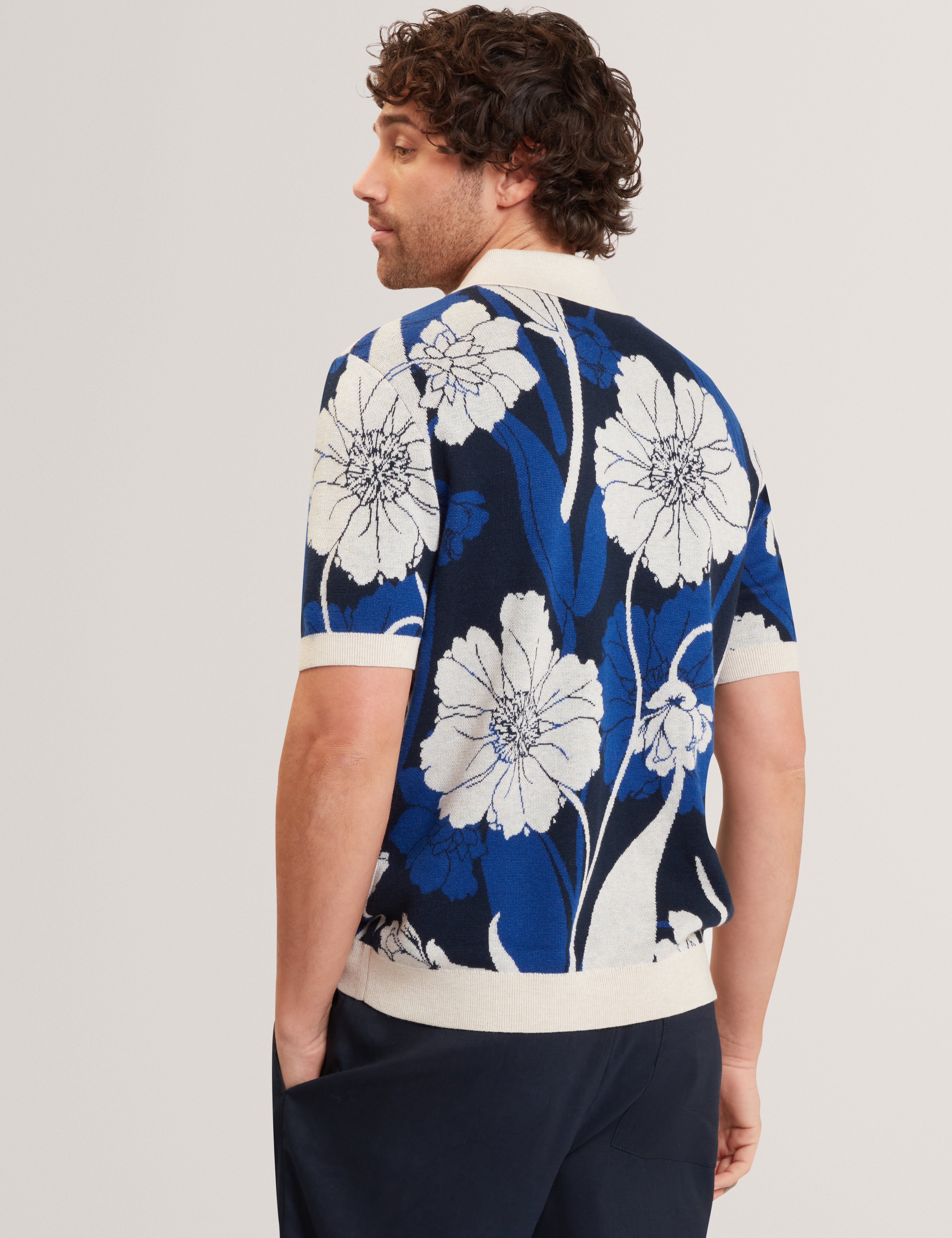 Aldery Ss Floral Jacquard Polo Brt-Blue
