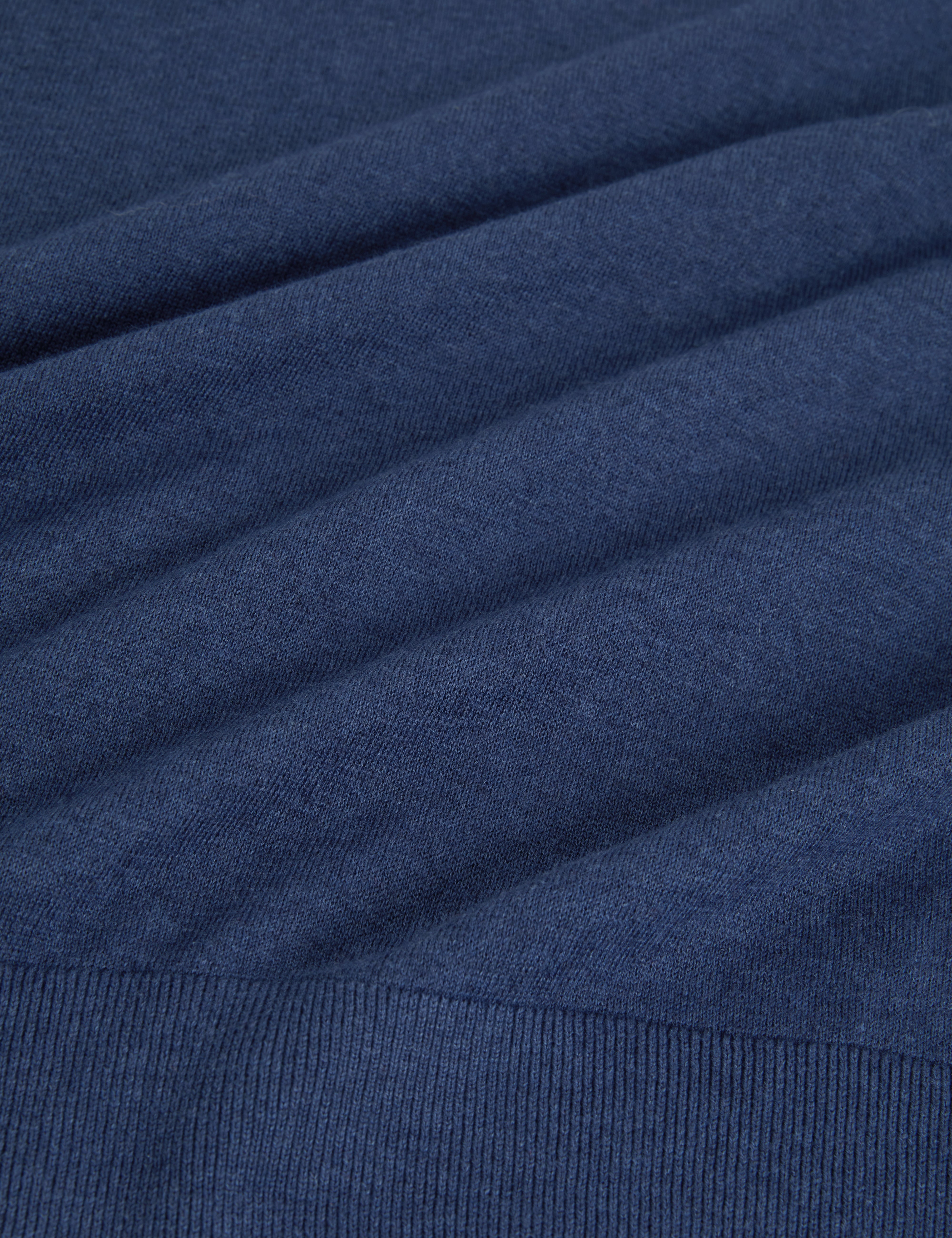 Yaen Long Sleeve Linen Blend Roll Edge Crew Mid-Navy