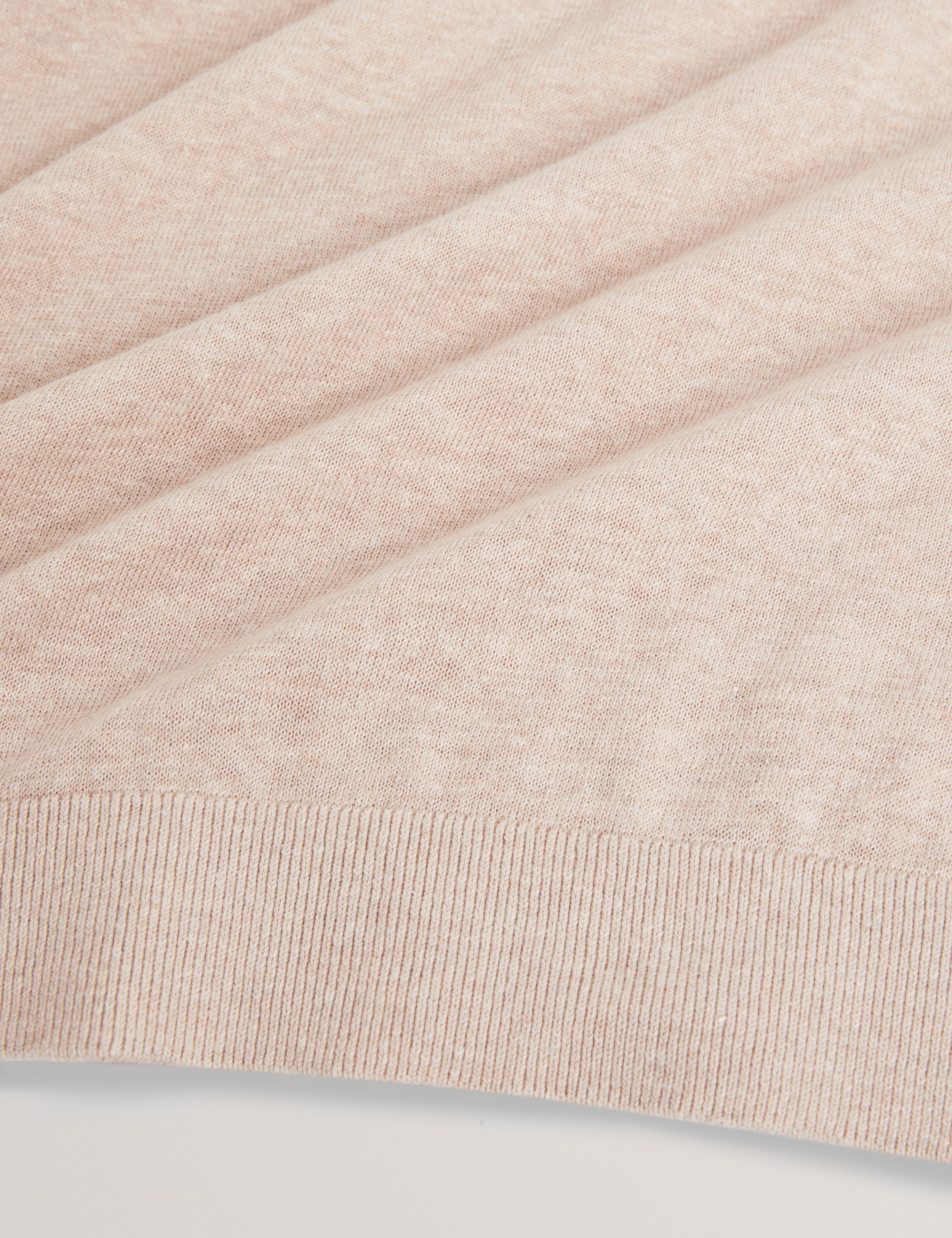 Yaen Long Sleeve Linen Blend Roll Edge Crew Taupe