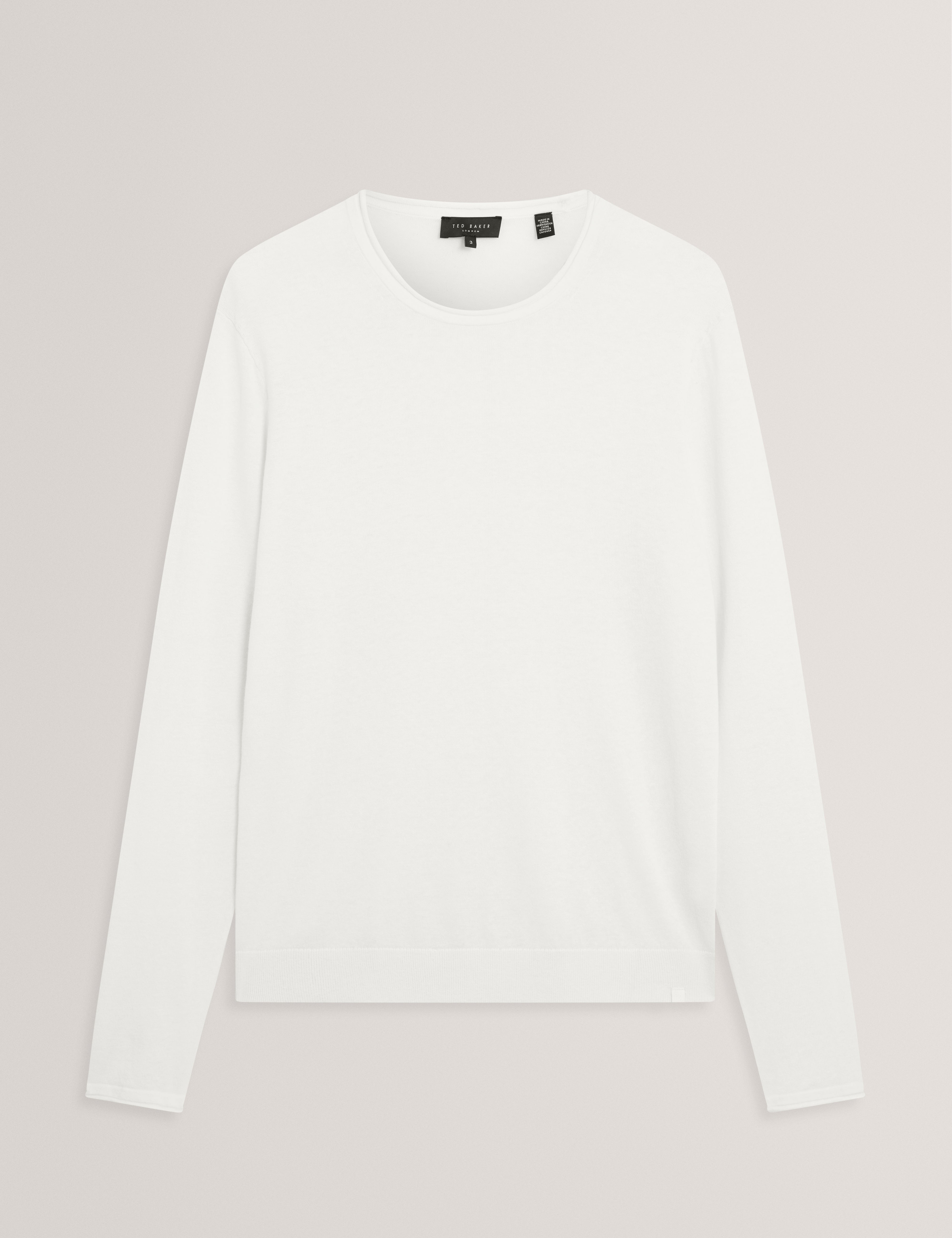 Yaen Long Sleeve Linen Blend Roll Edge Crew White