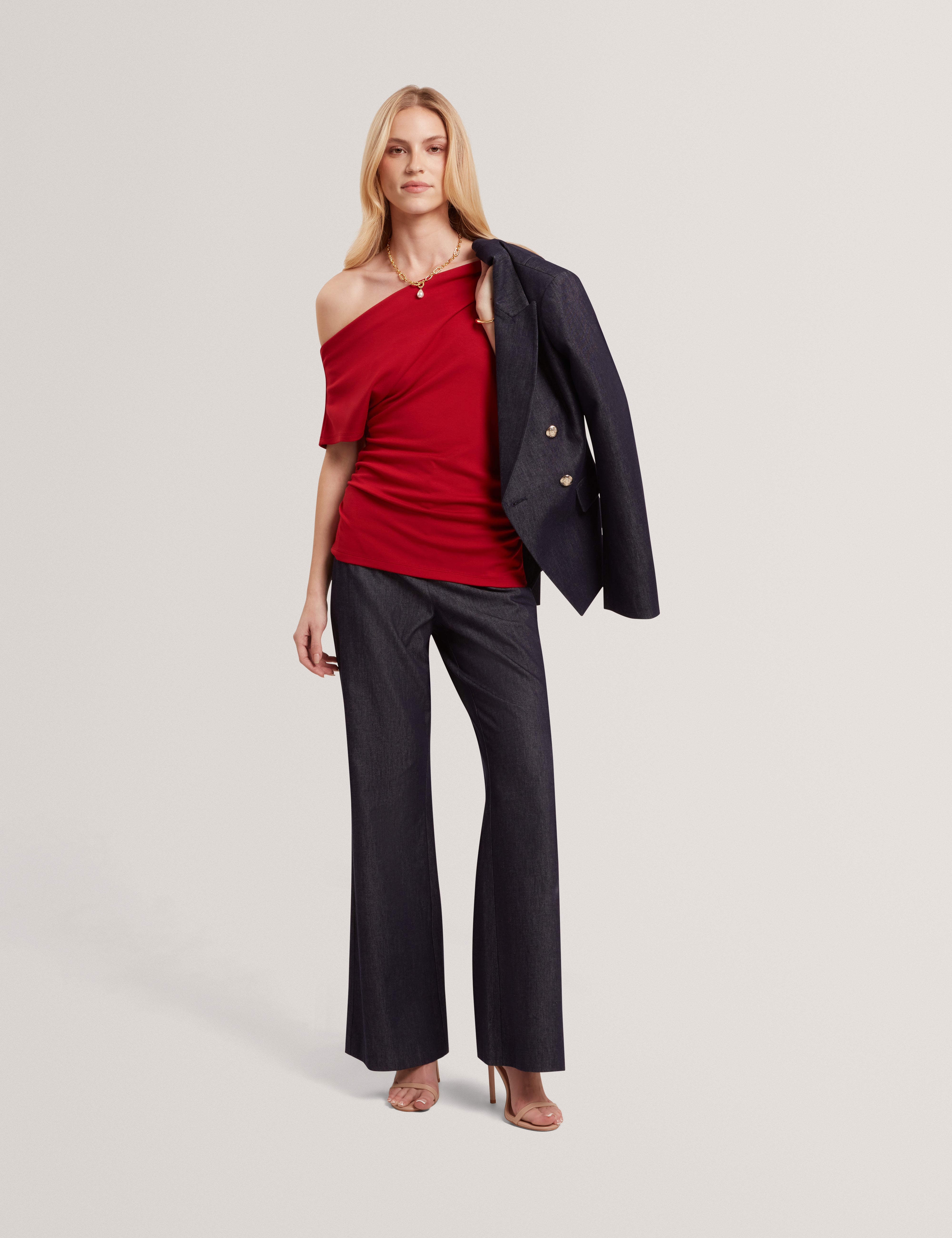 Hycilla Jersey Asymmetric Neck Top Red