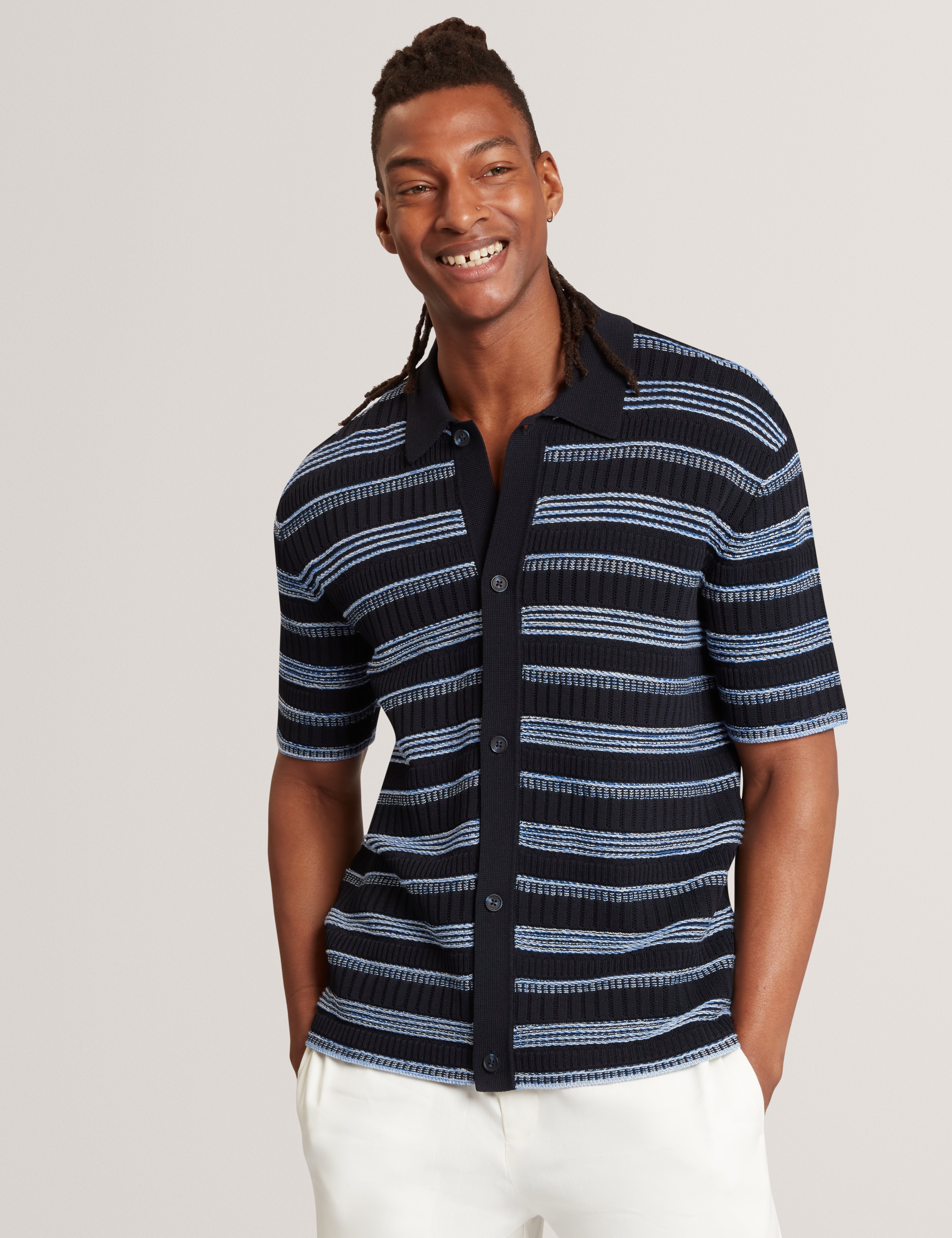 Florem Ss Stripe Stitch Interest Polo Navy