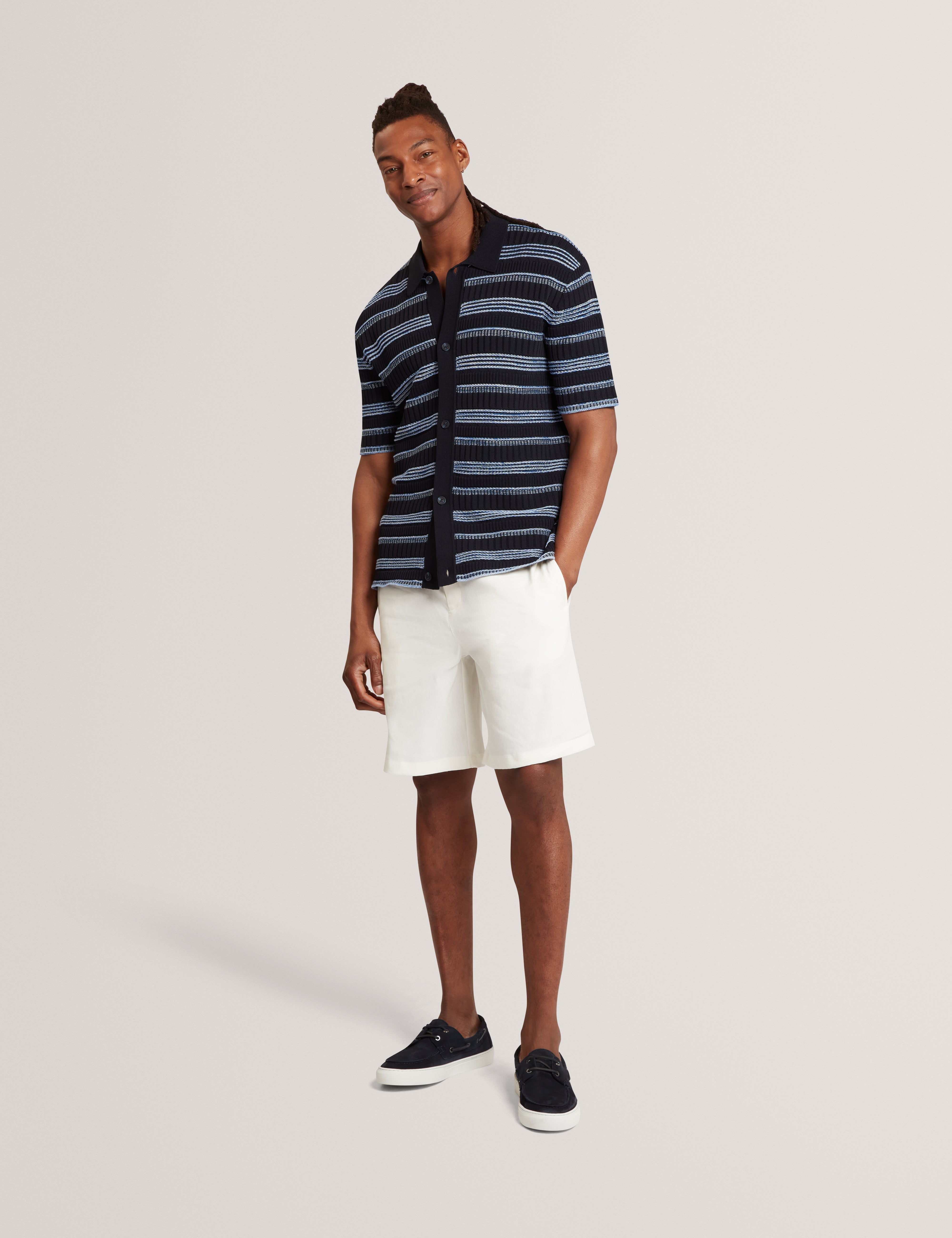 Florem Ss Stripe Stitch Interest Polo Navy