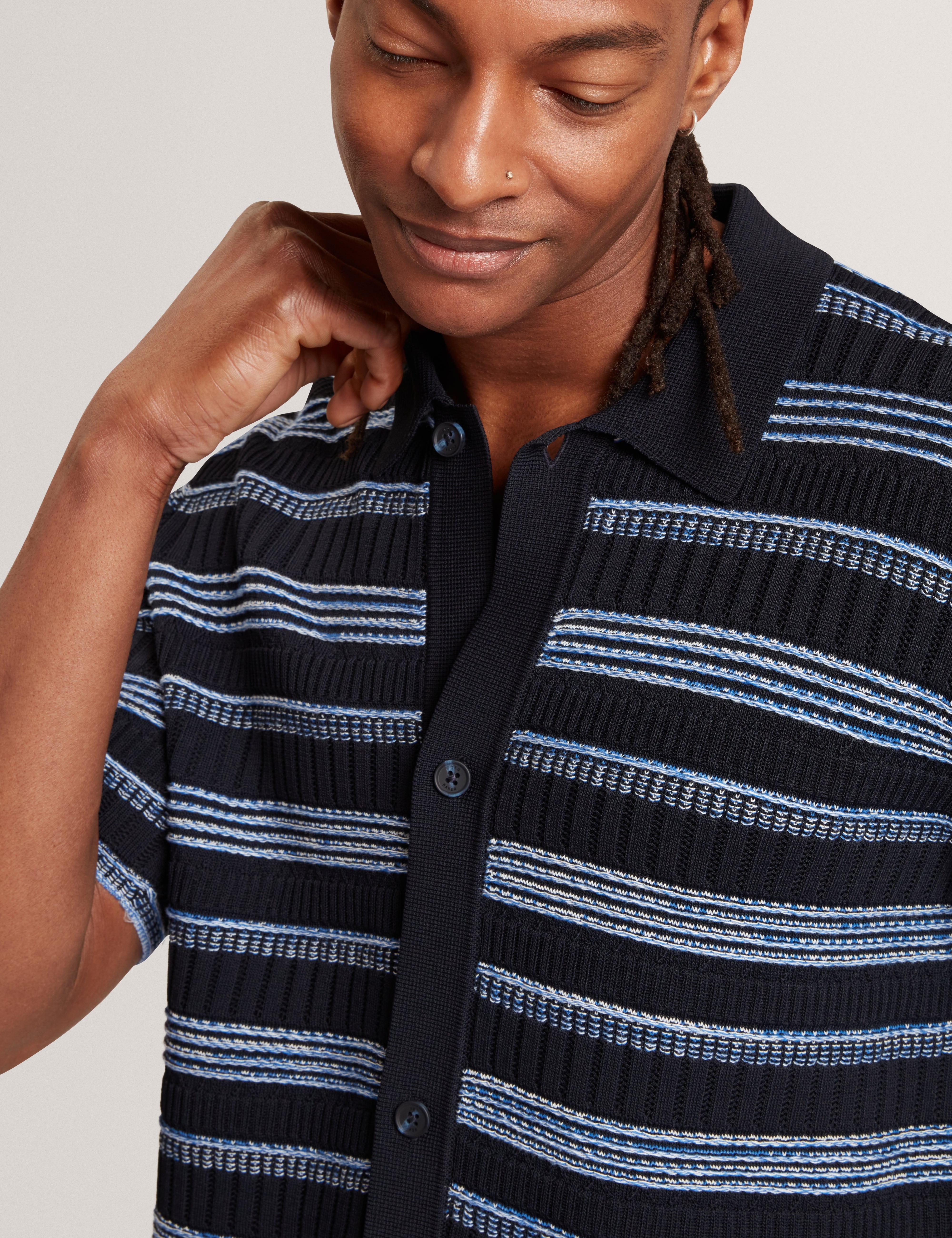 Florem Ss Stripe Stitch Interest Polo Navy