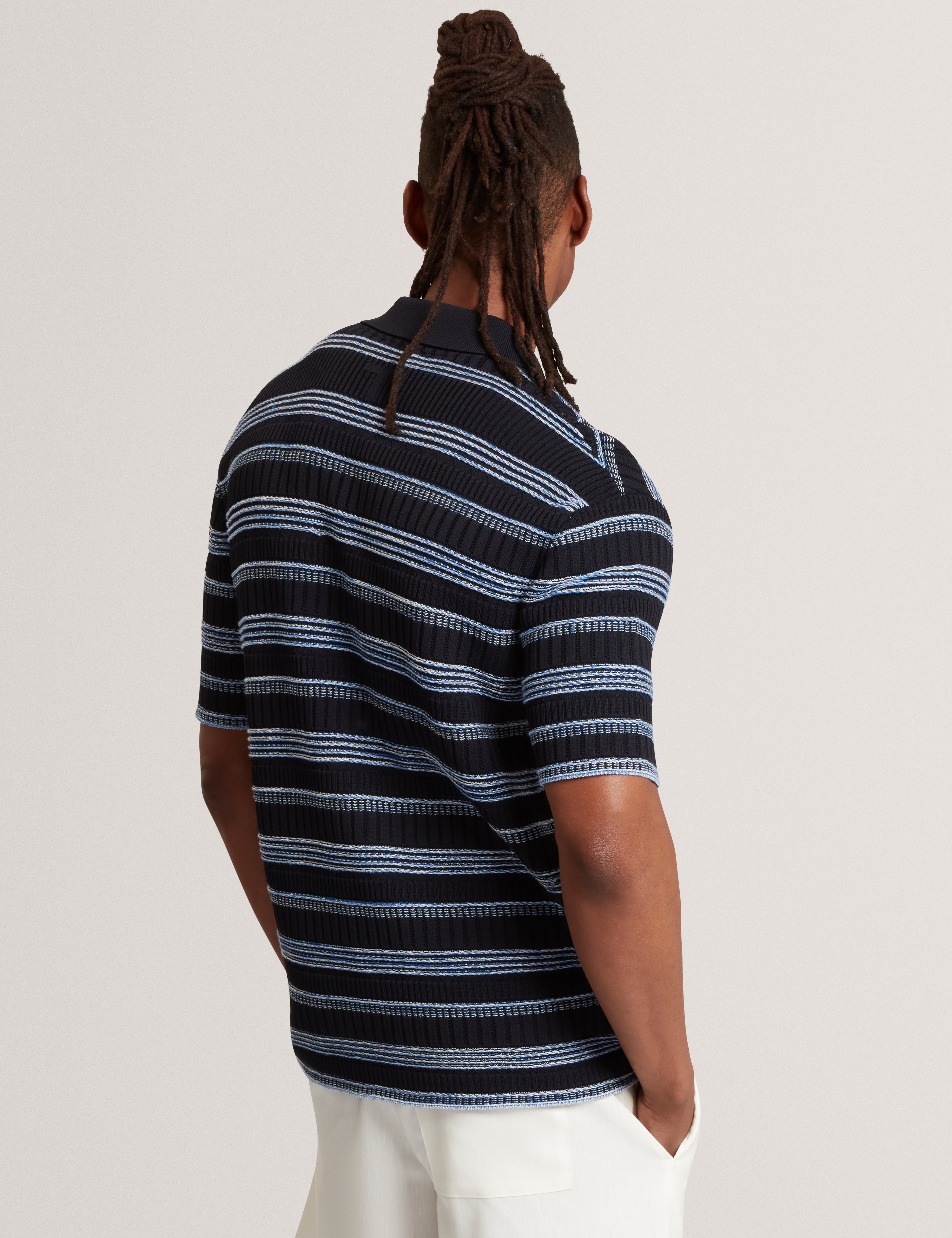 Florem Ss Stripe Stitch Interest Polo Navy