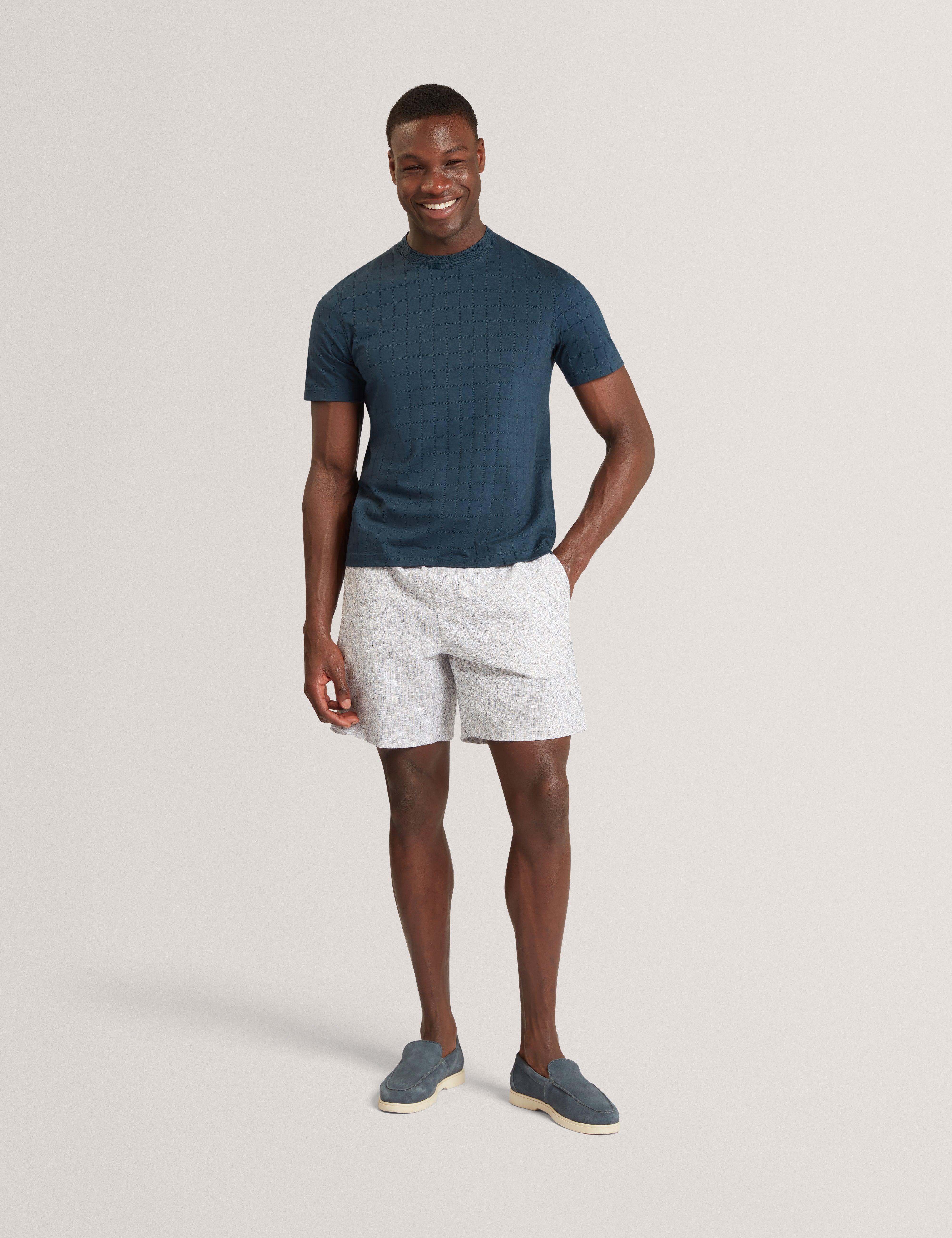 Heminwy Short Sleeve Square Jacquard T-Shirt Mid-Navy