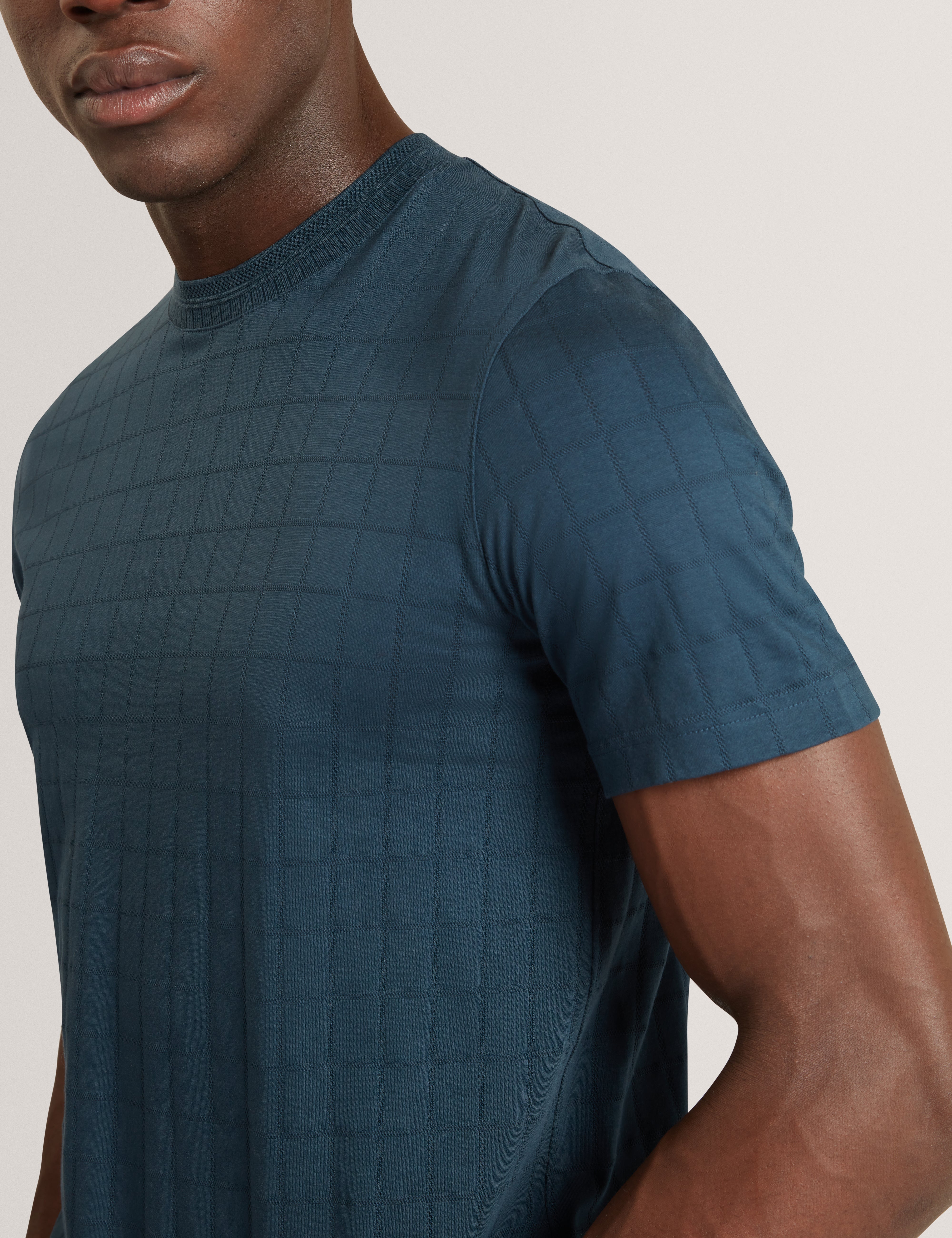 Heminwy Short Sleeve Square Jacquard T-Shirt Mid-Navy