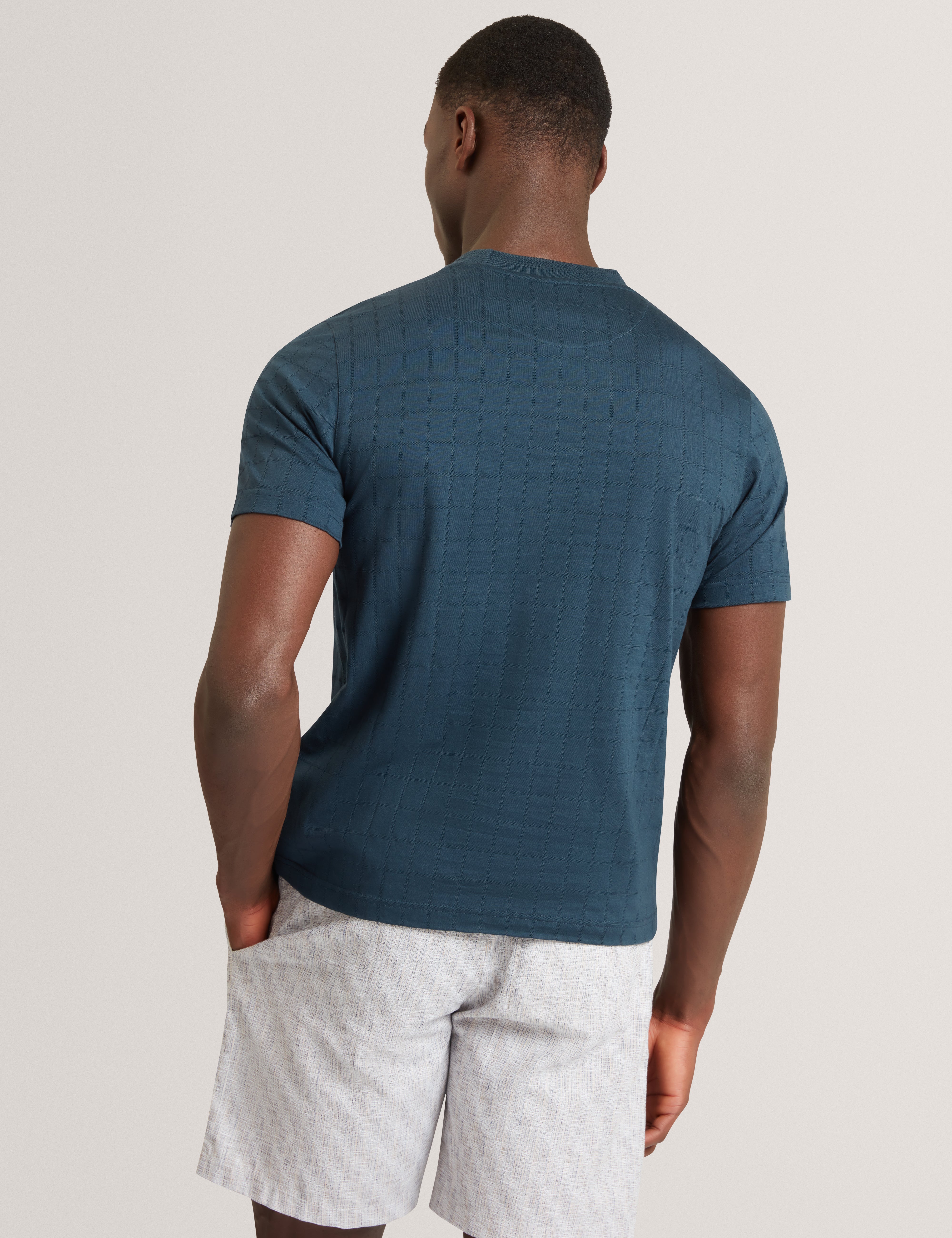Heminwy Short Sleeve Square Jacquard T-Shirt Mid-Navy