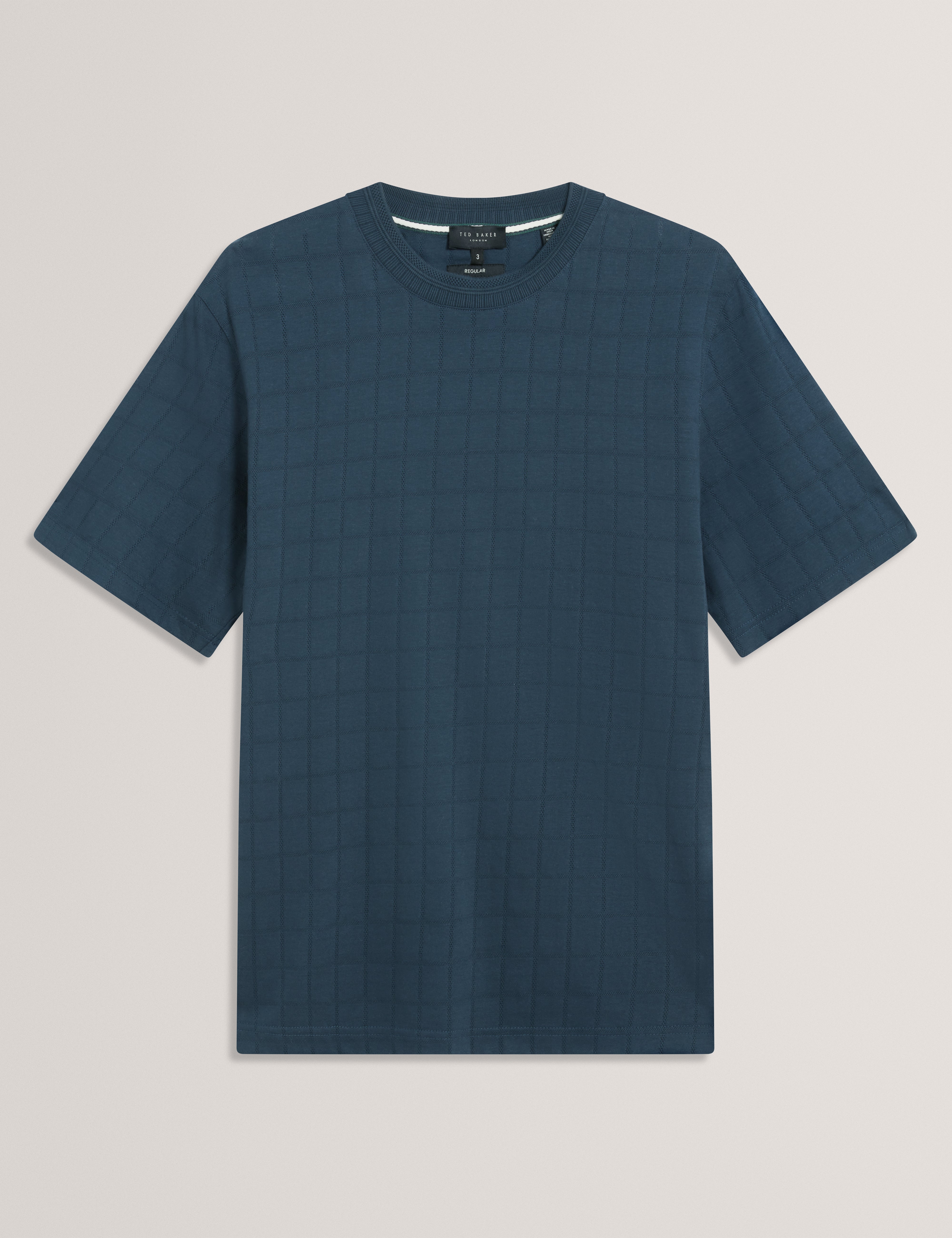 Heminwy Short Sleeve Square Jacquard T-Shirt Mid-Navy