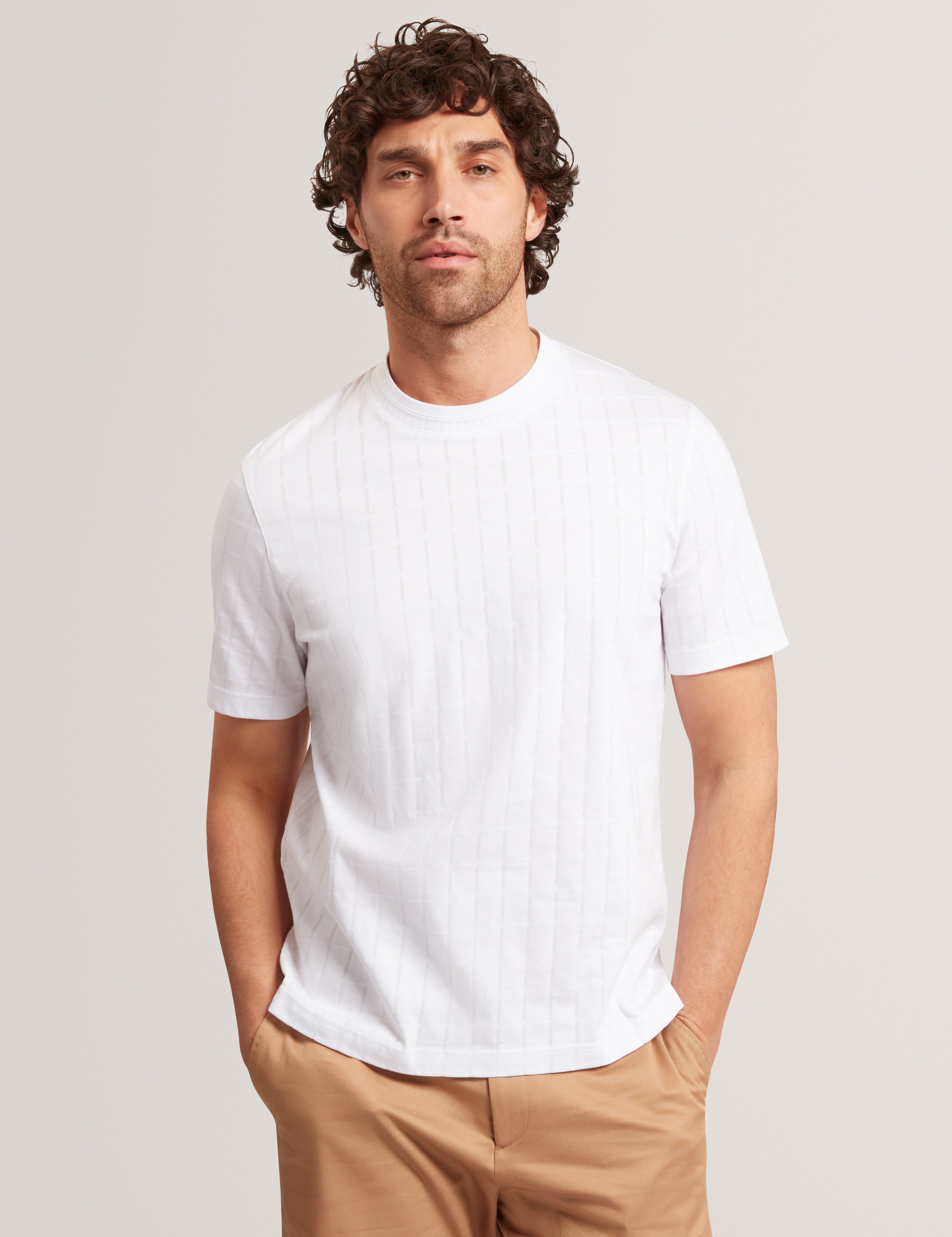 Heminwy Short Sleeve Square Jacquard T-Shirt White