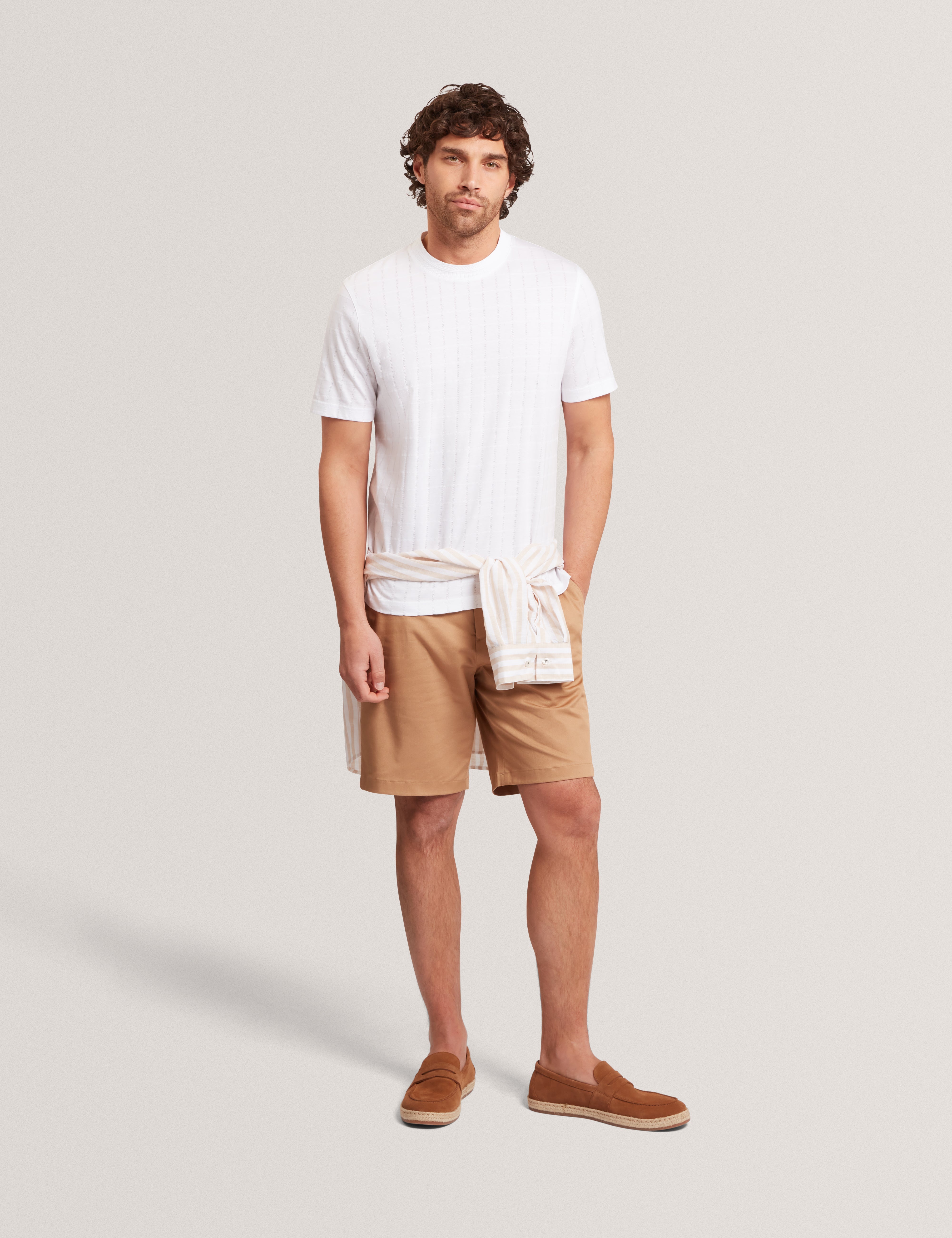 Heminwy Short Sleeve Square Jacquard T-Shirt White