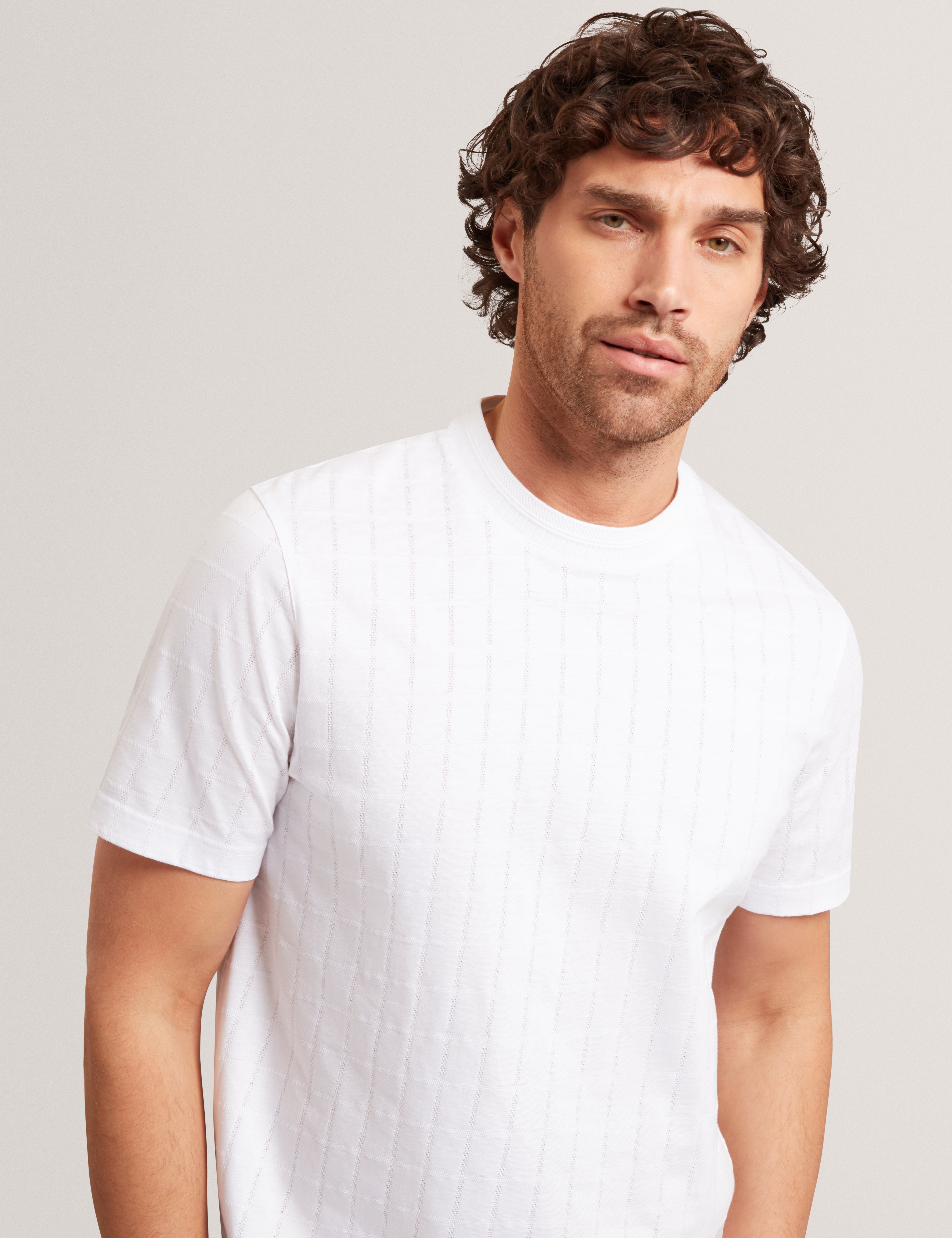 Heminwy Short Sleeve Square Jacquard T-Shirt White