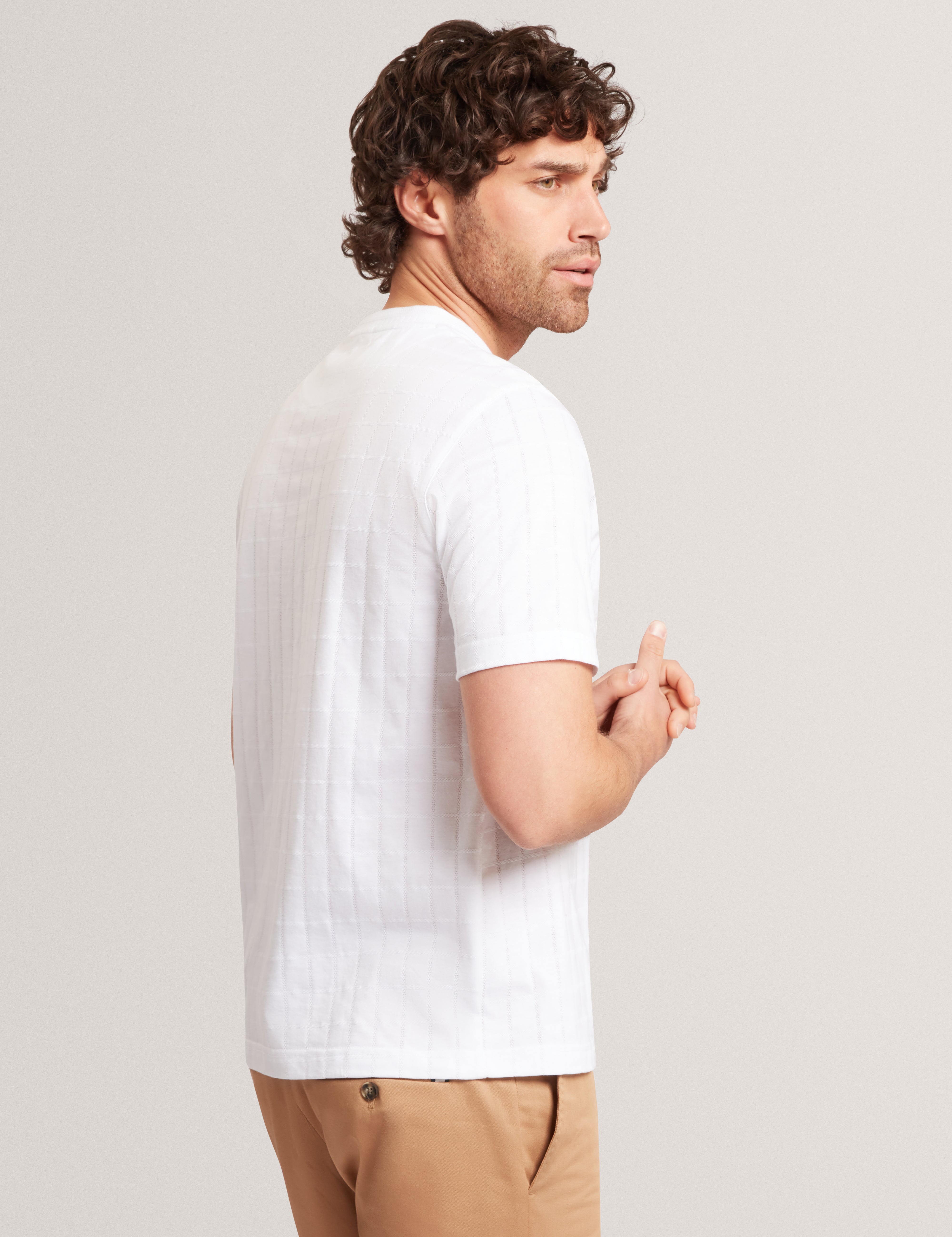 Heminwy Short Sleeve Square Jacquard T-Shirt White