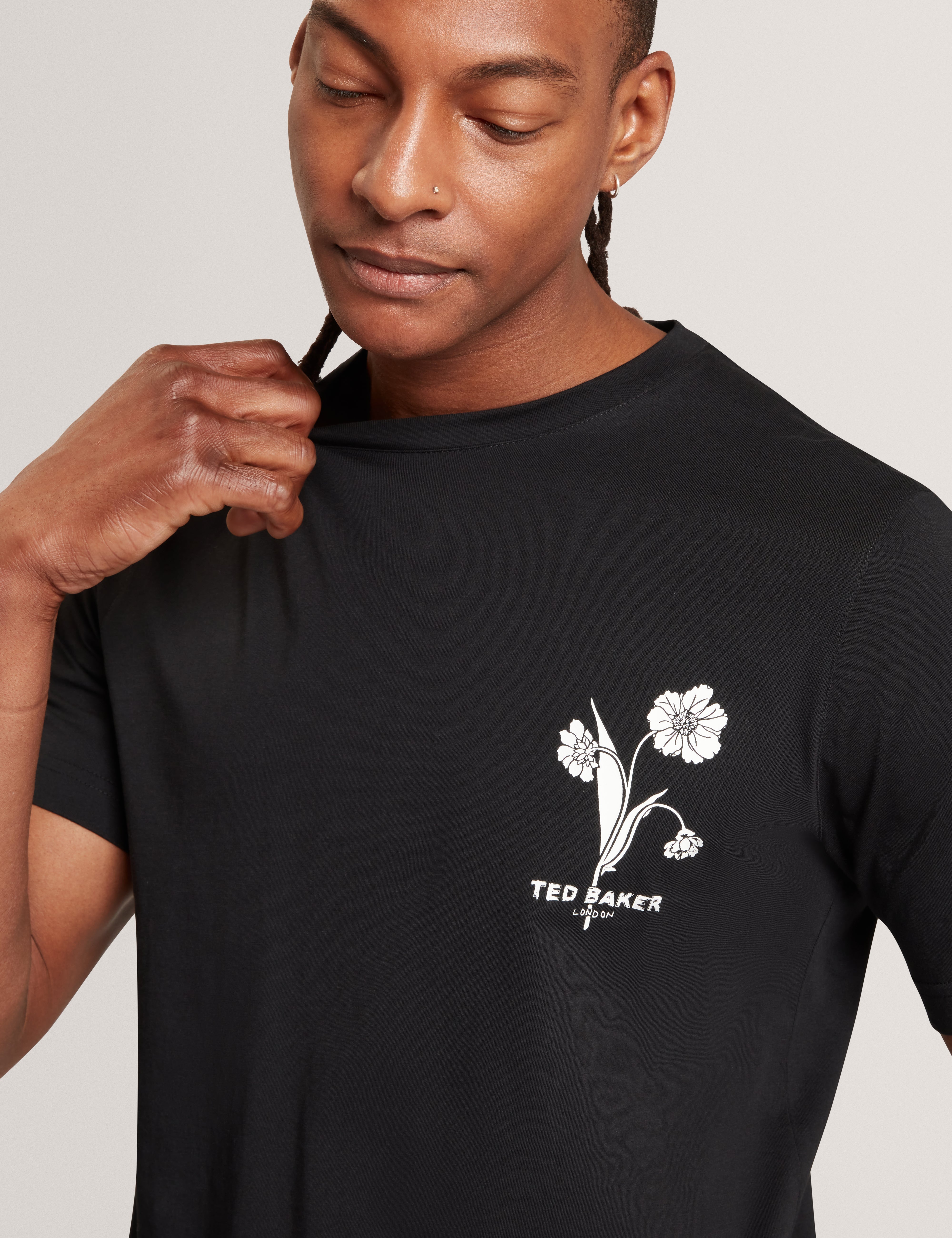 Cahel Short Sleeve Floral Branded T-Shirt Black