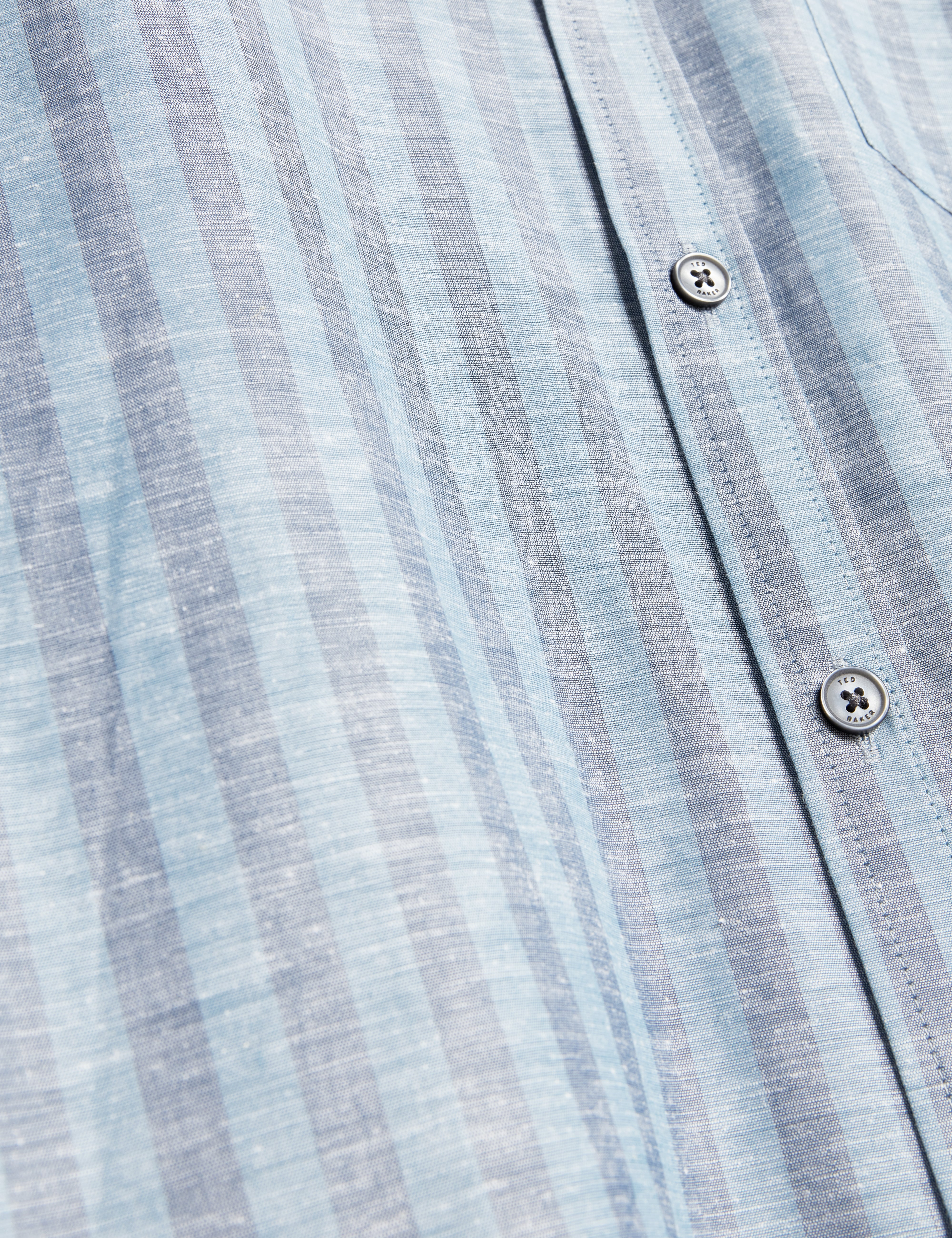 Andrsen Long Sleeve Regular Linen Blend Stripe Teal-Blue