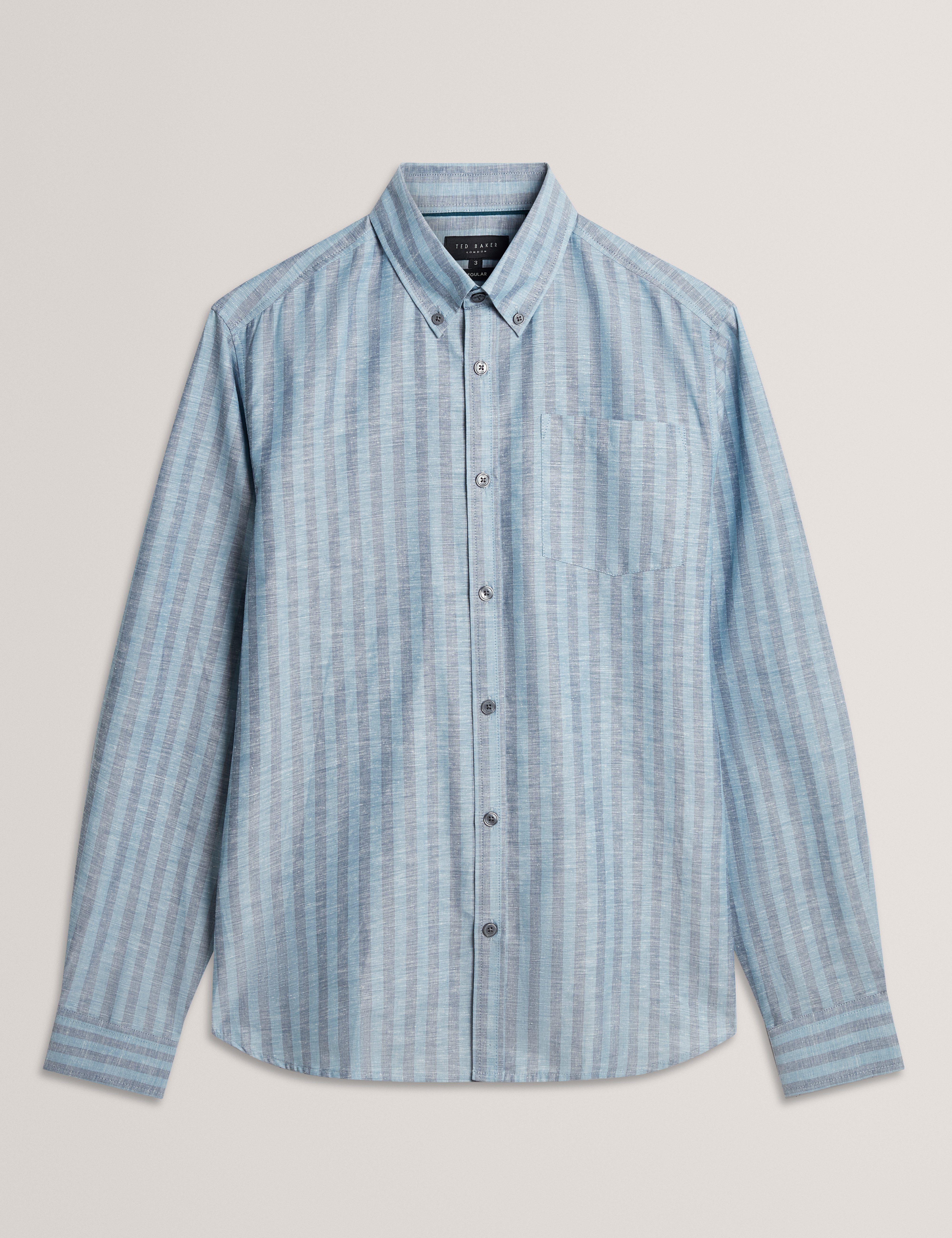 Andrsen Long Sleeve Regular Linen Blend Stripe Teal-Blue