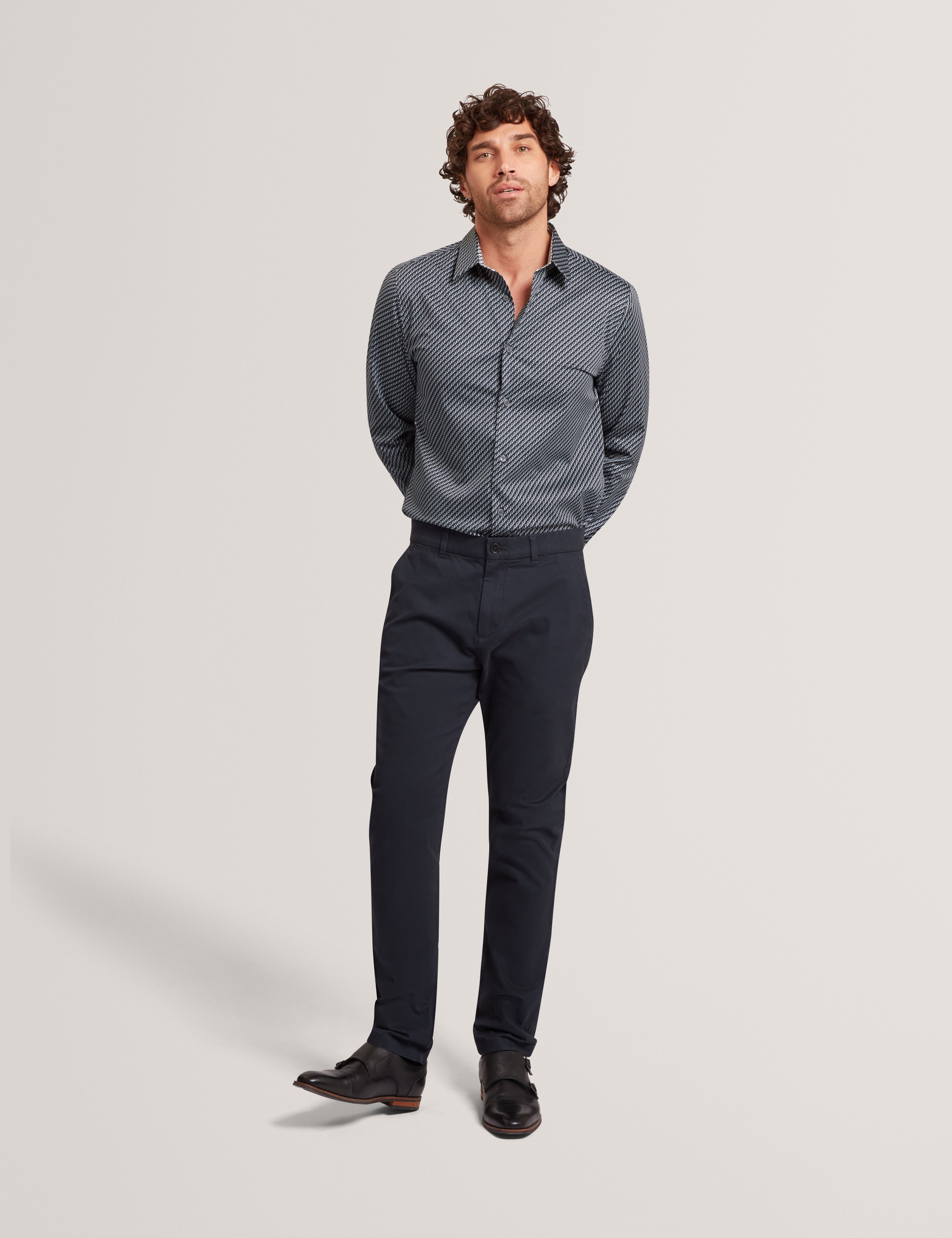 Grelish Ls Slim Micro Geo قميص أزرق مخضر