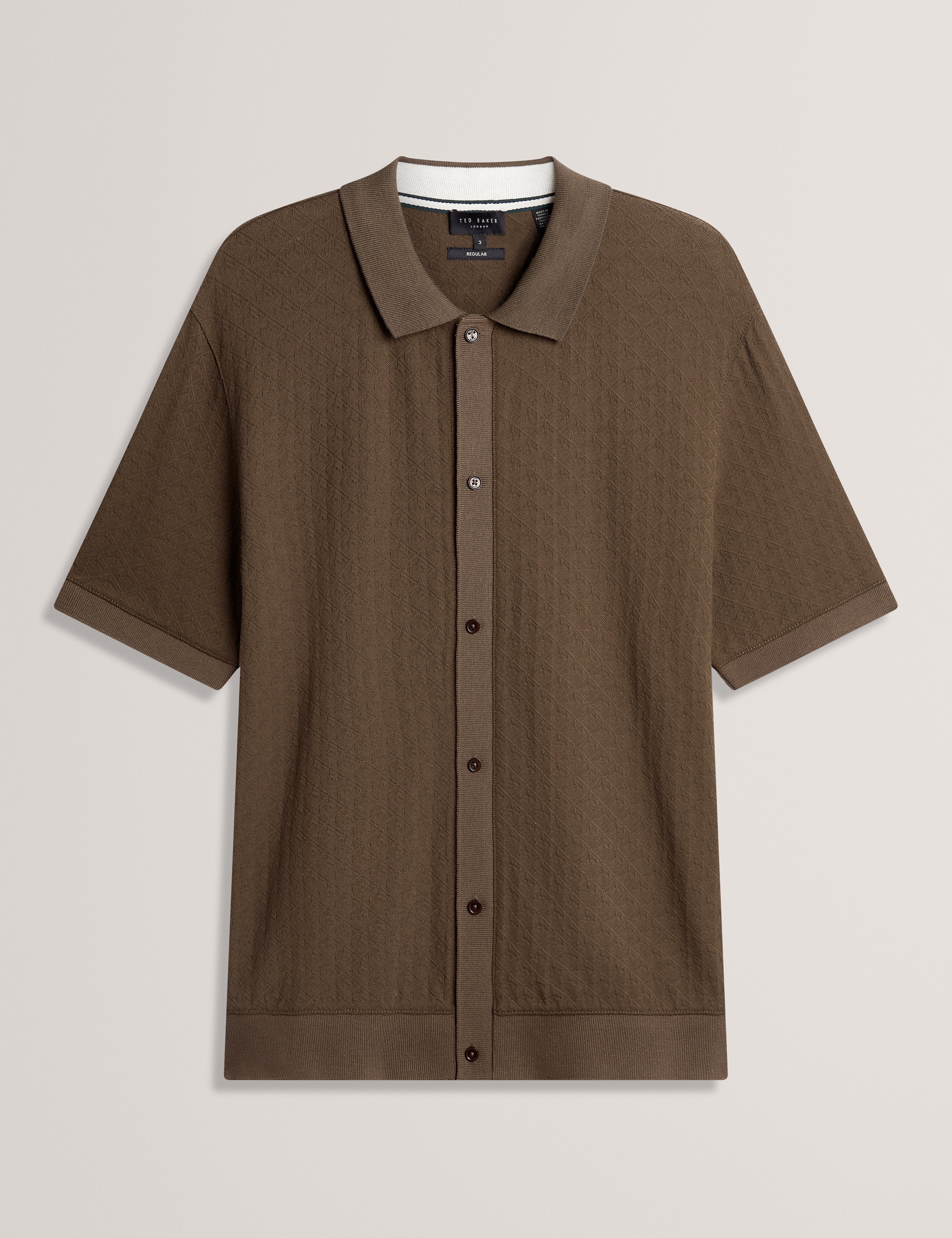 Doltten Short Sleeve Textured Button Through Polo Dk-Brown