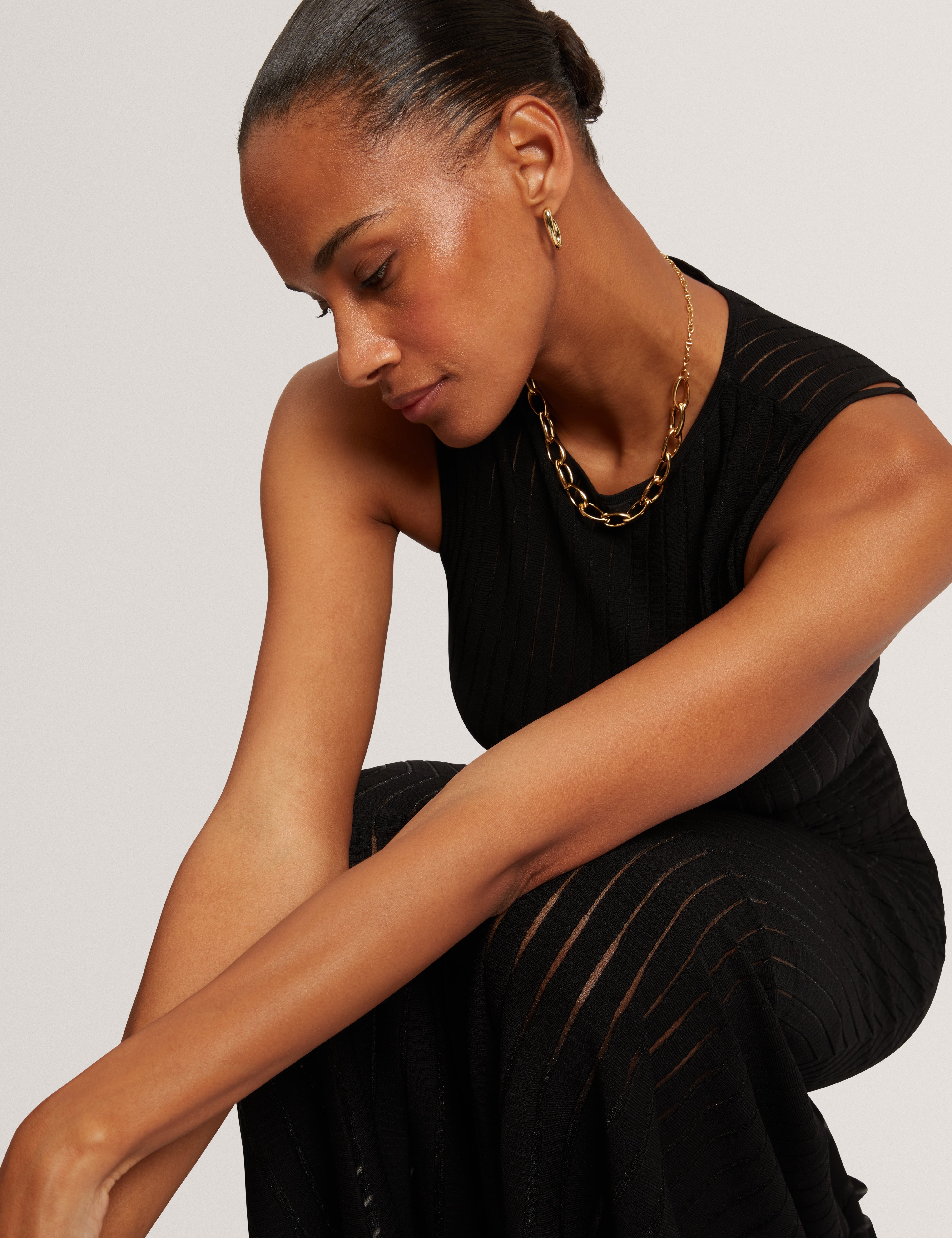 Casandr Stitch Detail Knitted Midi Dress Black