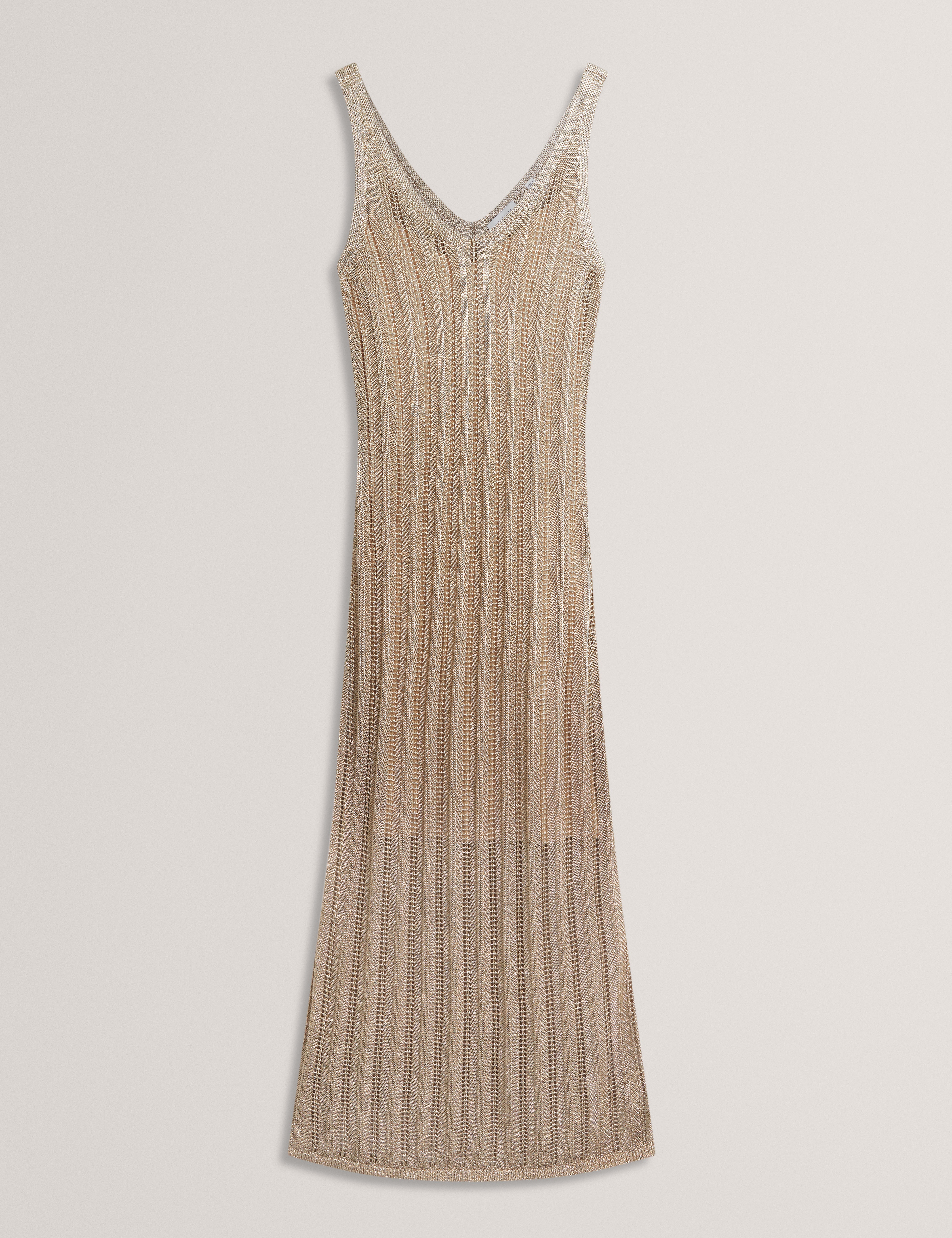 فستان ليلياني ميدي محبوك ذهبي اللون