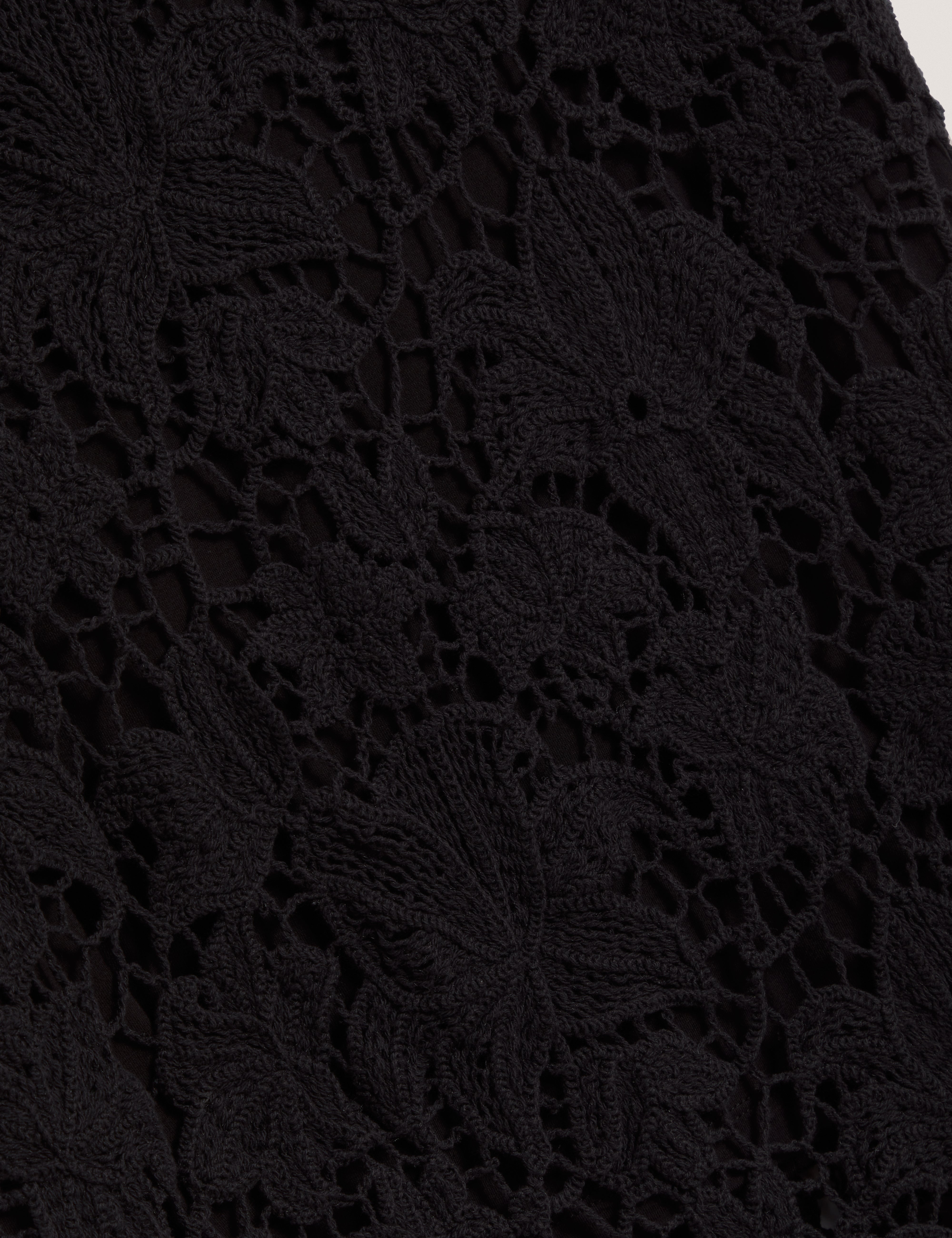 Aphria Crochet Knit Midi Flared Skirt Black