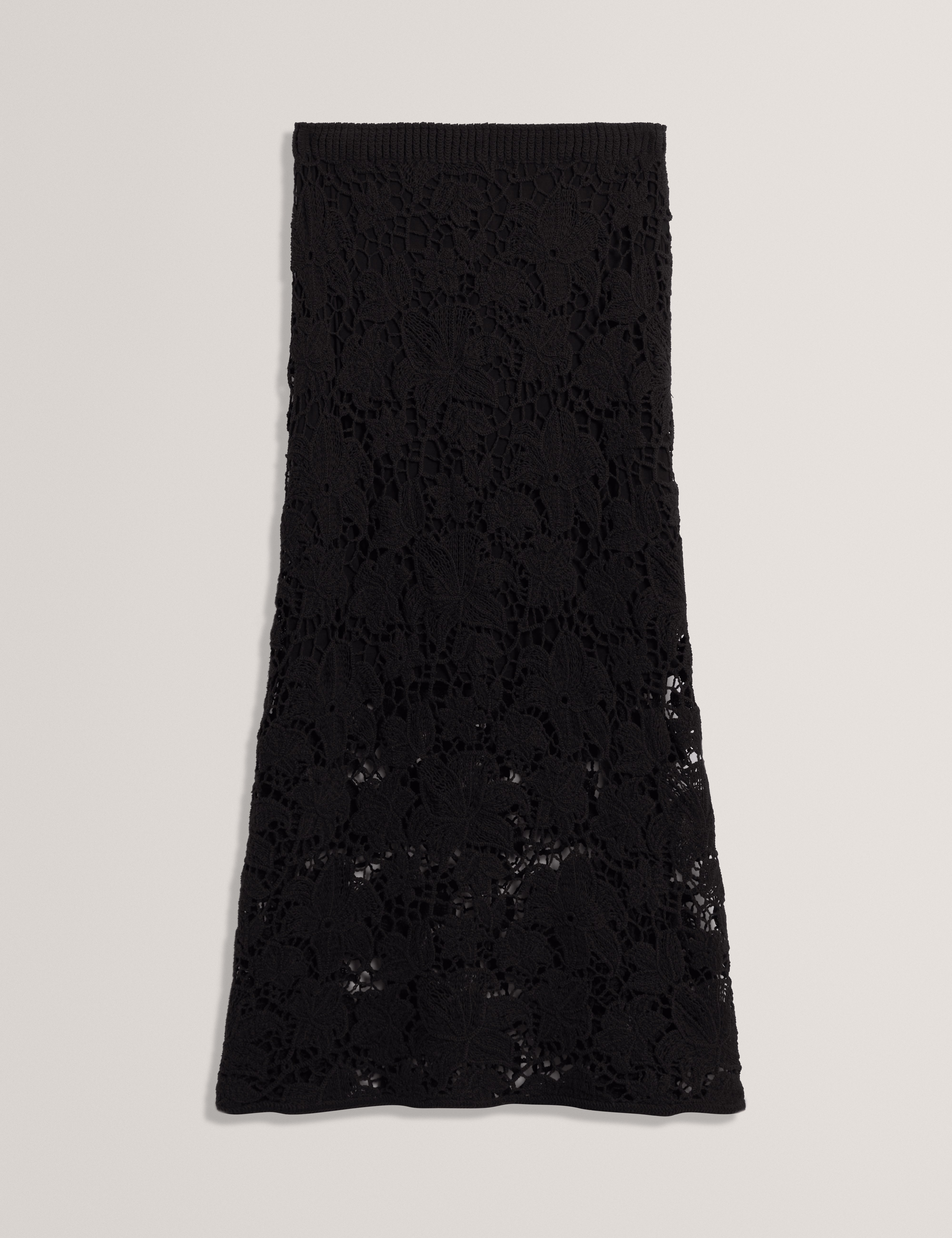 Aphria Crochet Knit Midi Flared Skirt Black