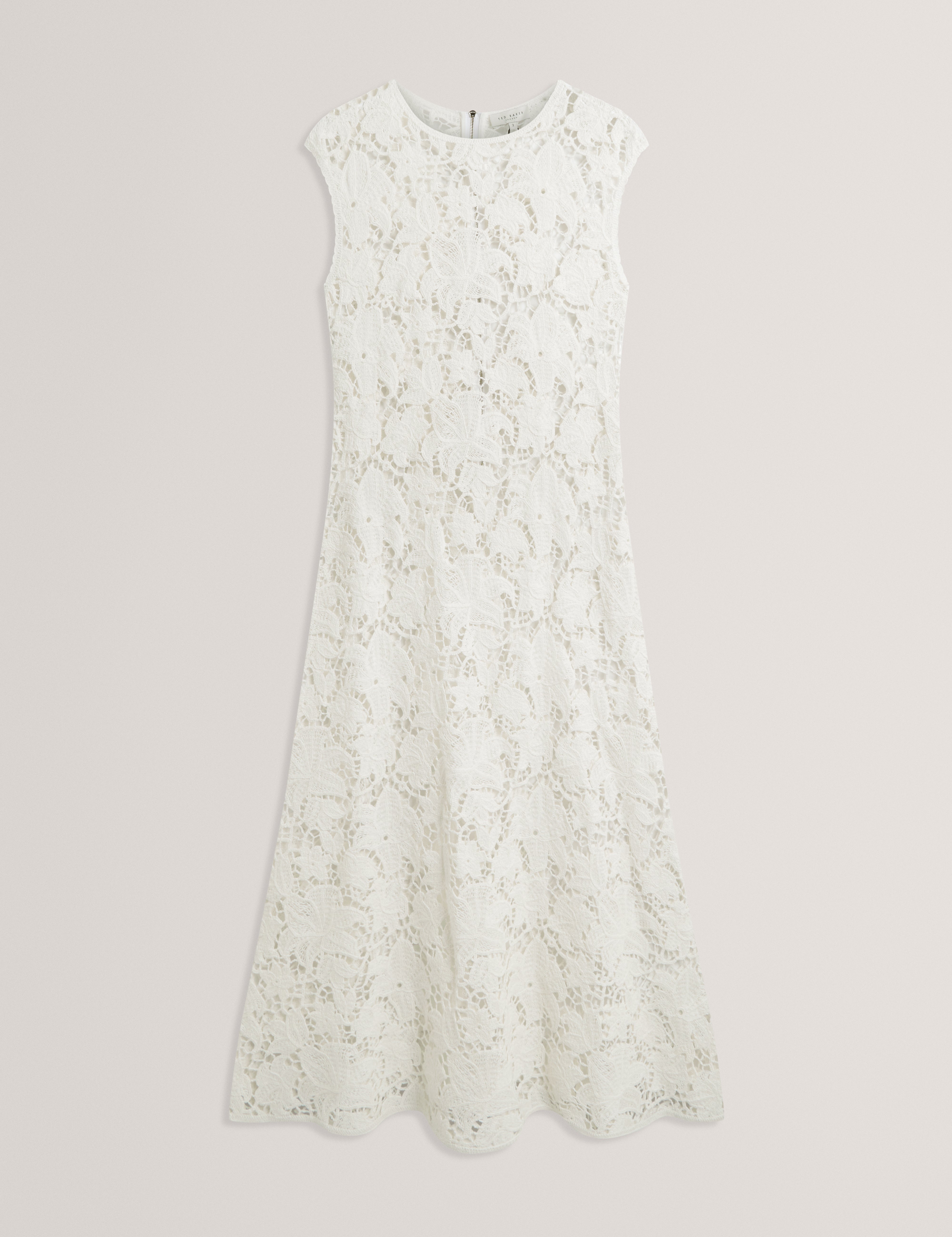 فستان زينها متوسط ​​الطول محبوك بالكروشيه، لون عاجي